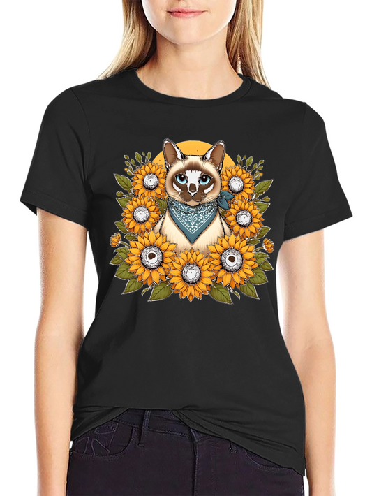 Cat Sunflower T-Shirt - Unique Graphic Tee