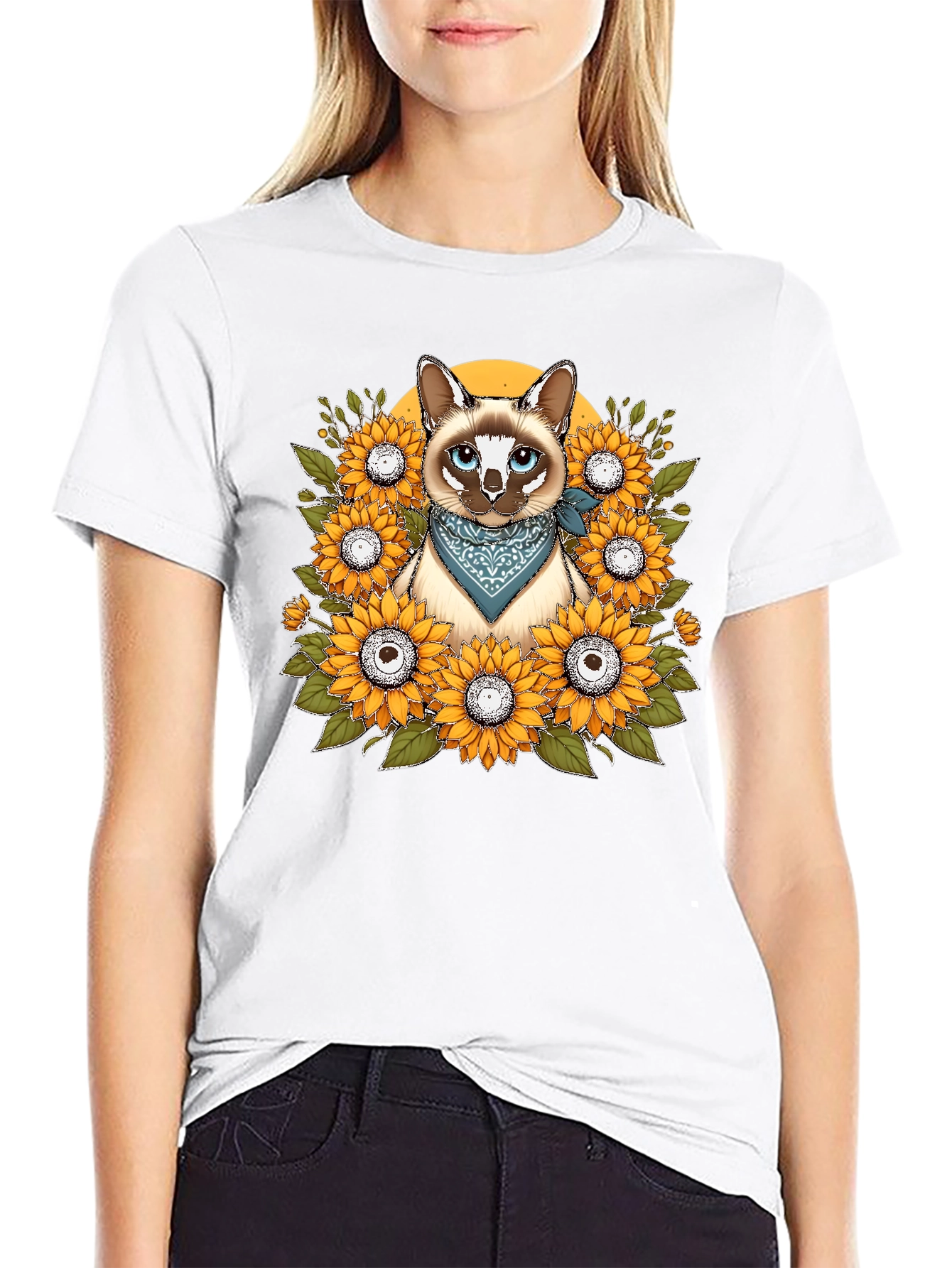 Cat Sunflower T-Shirt - Unique Graphic Tee
