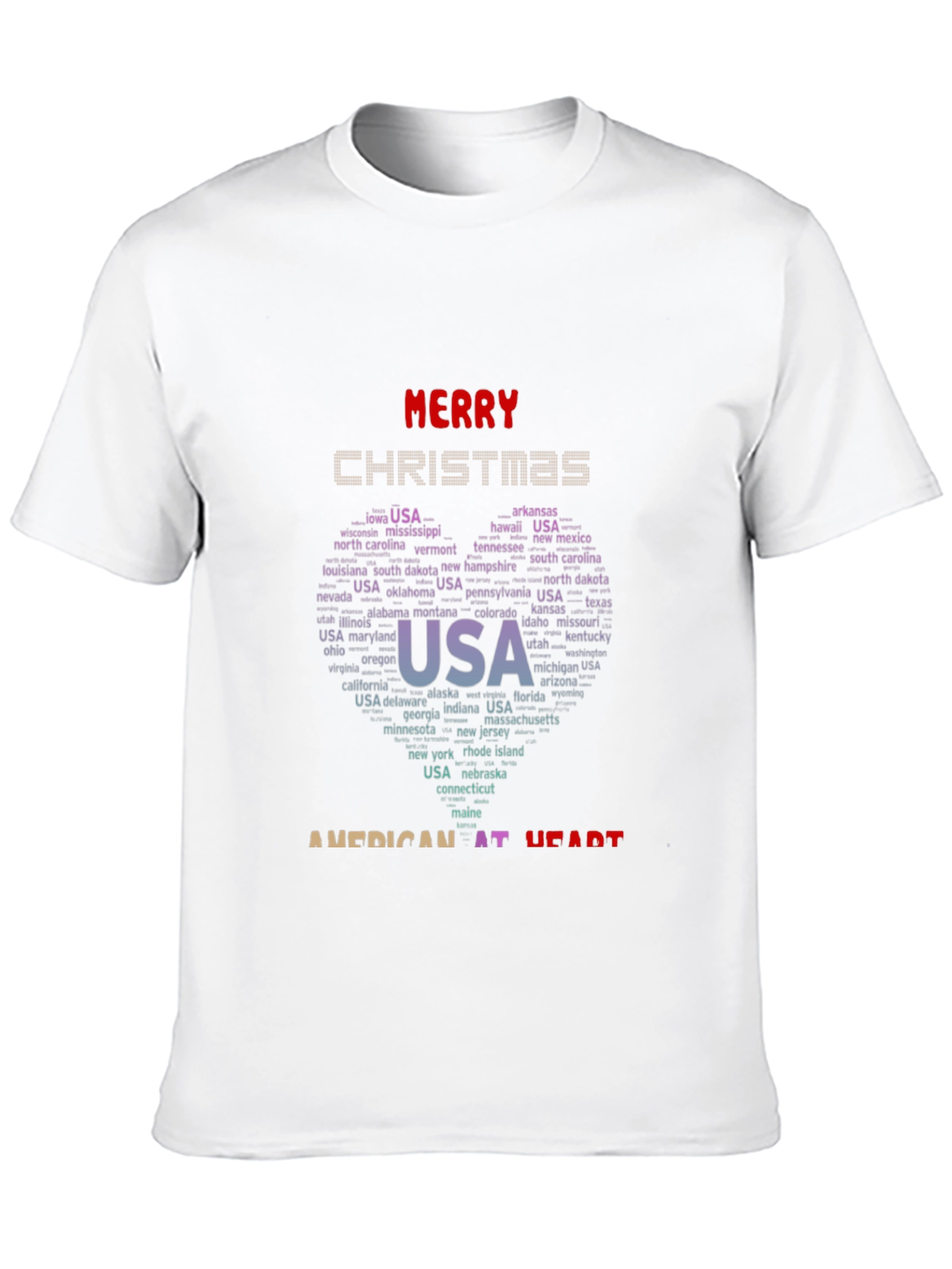 American At Heart Christmas USA States T-Shirt