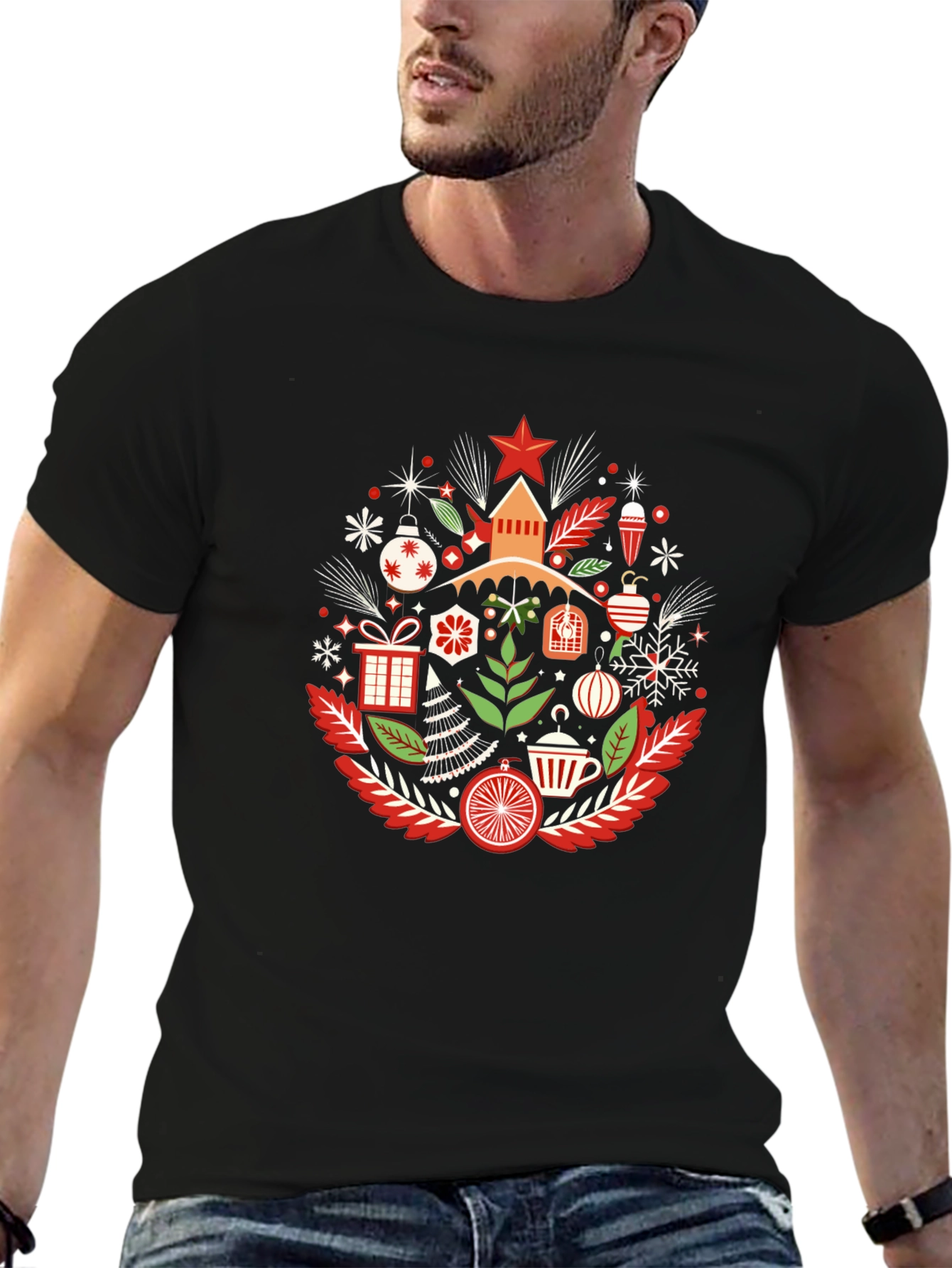 Festive Holiday Graphic Tee - Black