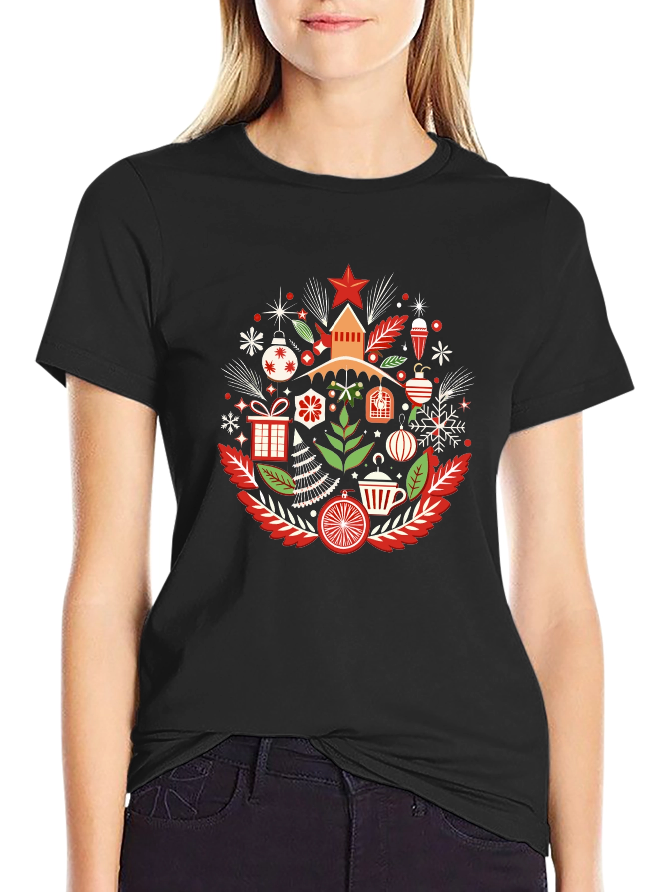 Festive Holiday Graphic Tee - Black