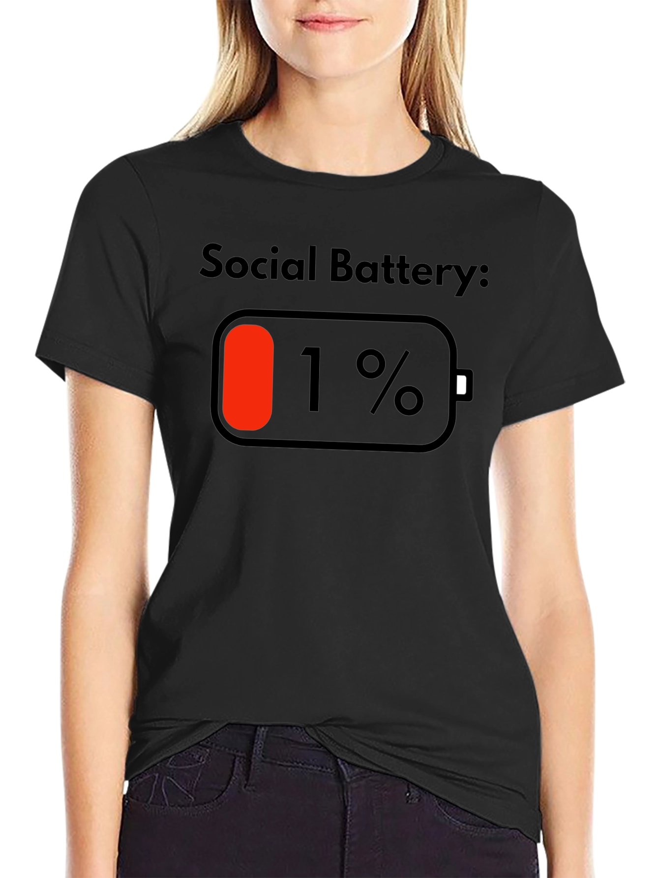 Social Battery 1% Black T-Shirt