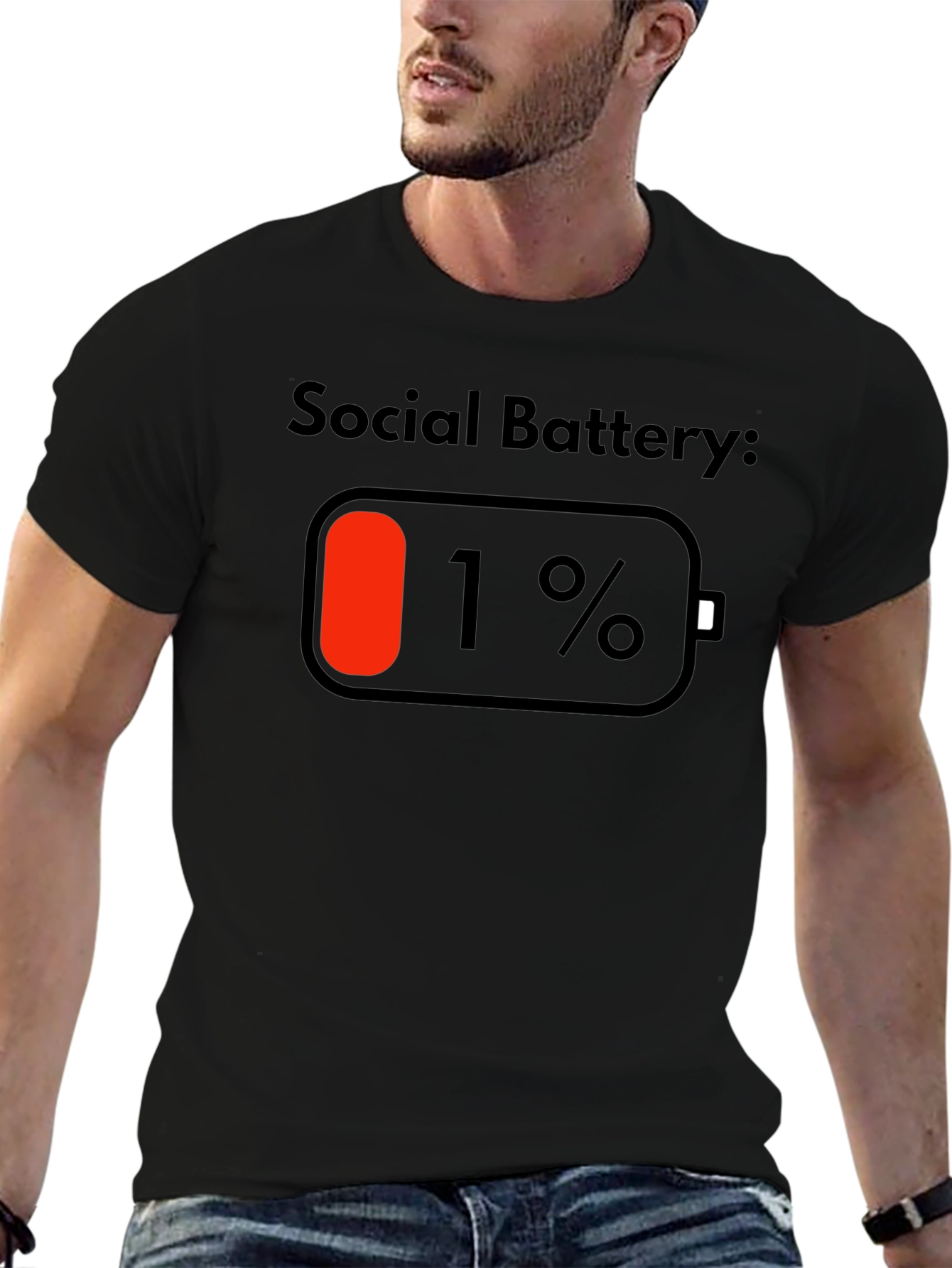 Social Battery 1% Black T-Shirt