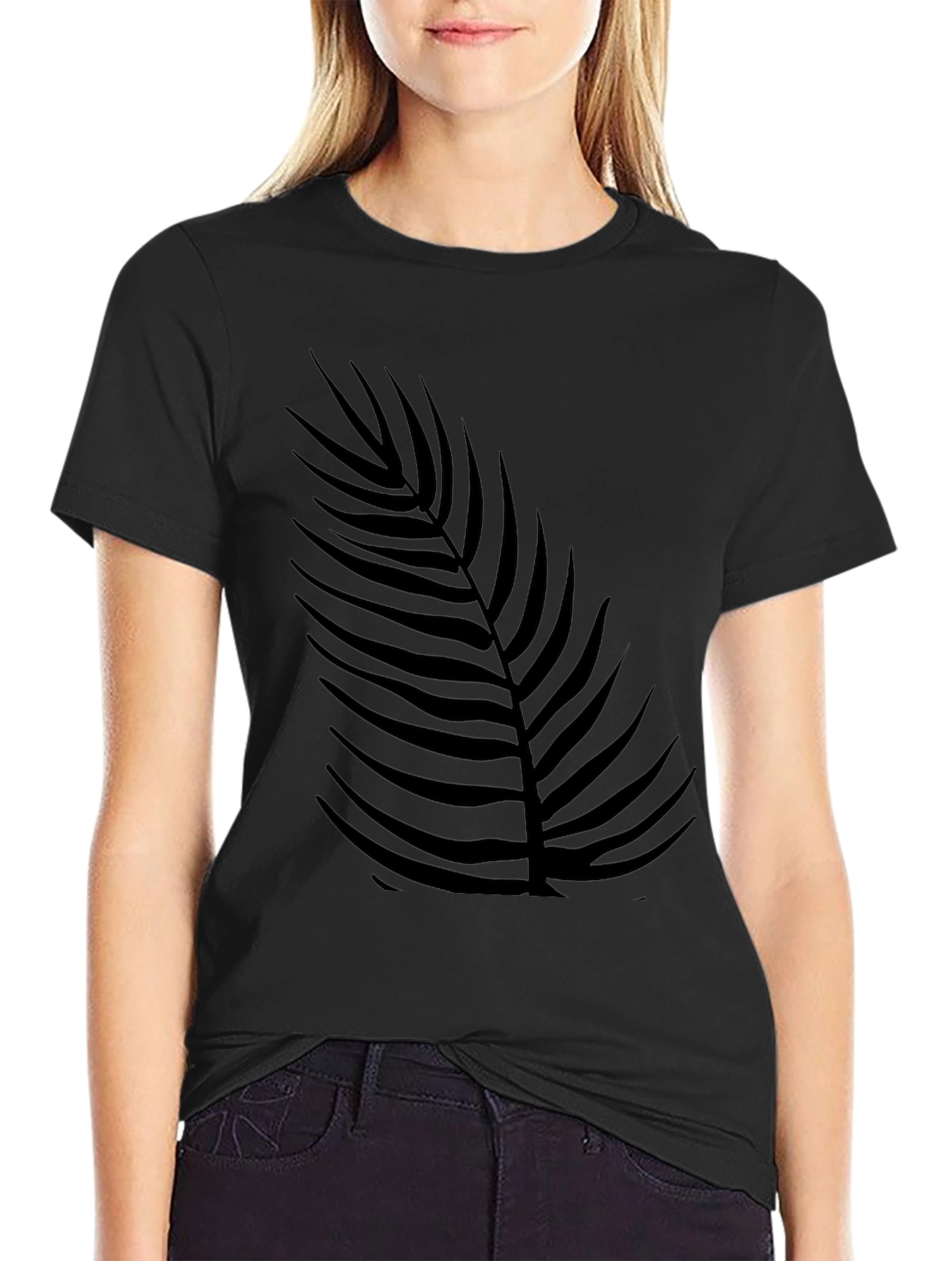 Mens Black Palm Leaf Print T-Shirt
