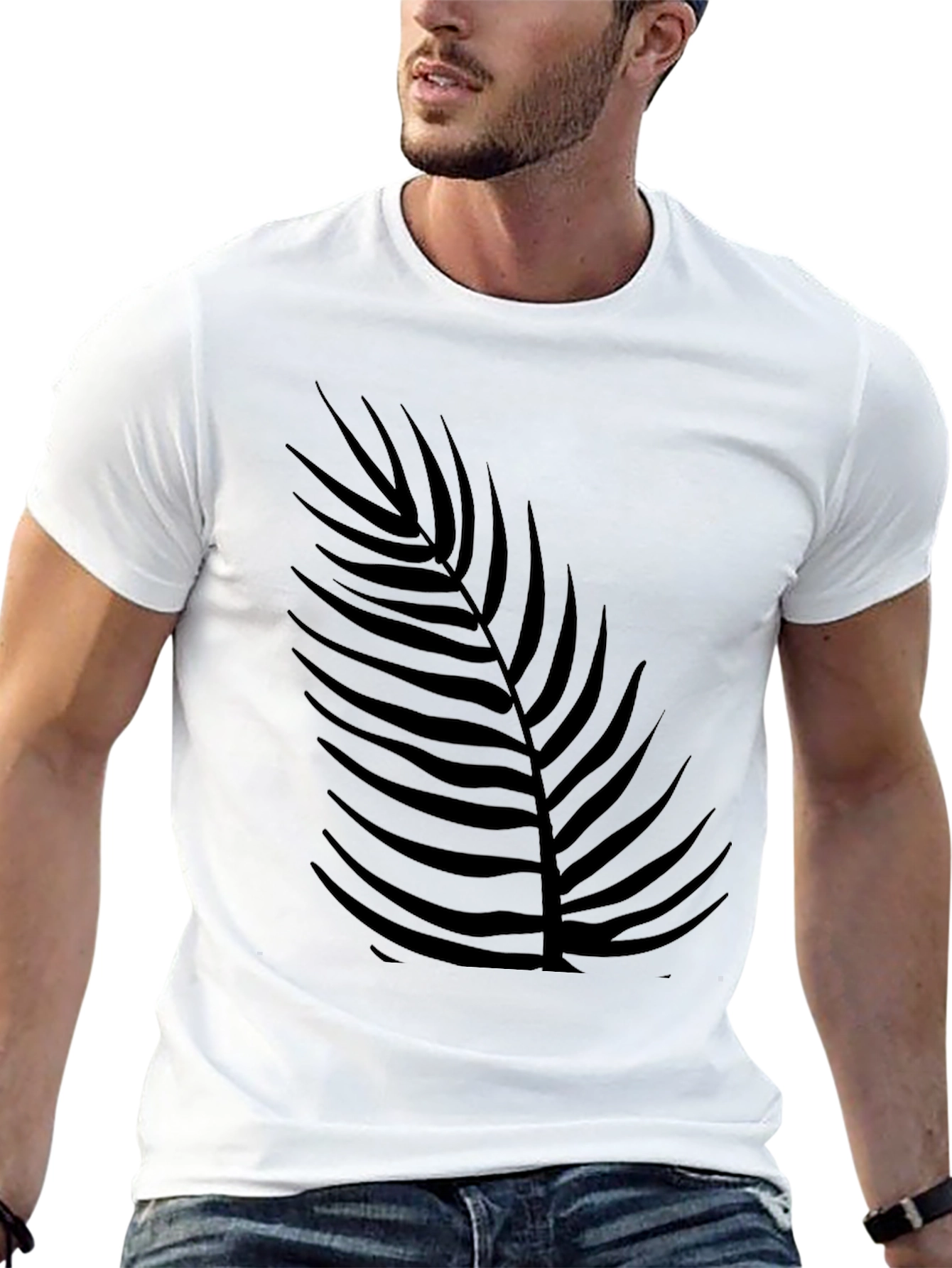 Mens Black Palm Leaf Print T-Shirt