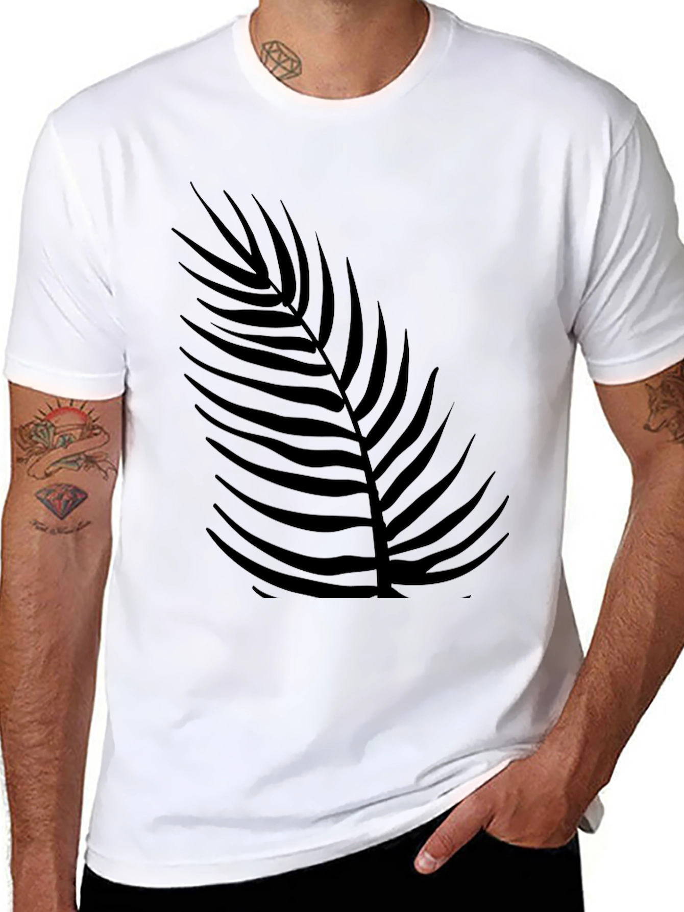 Mens Black Palm Leaf Print T-Shirt