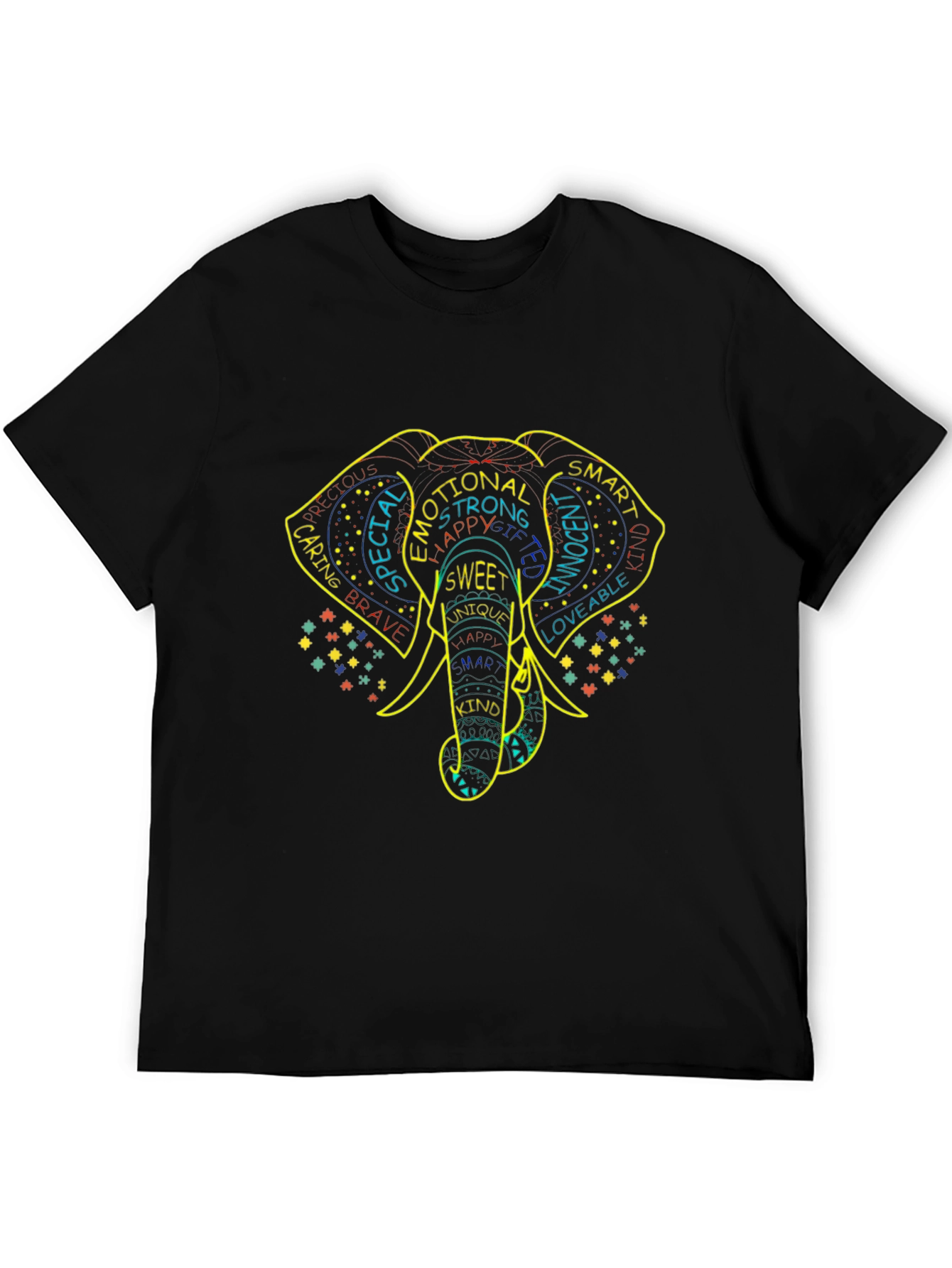 Elephant Word Art Graphic Tee - Black