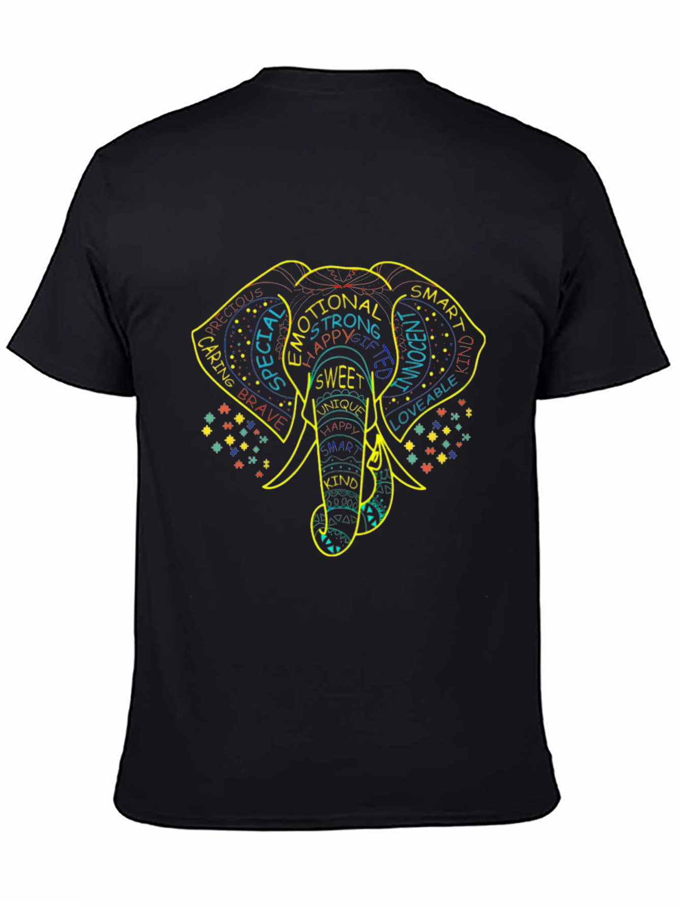 Elephant Word Art Graphic Tee - Black