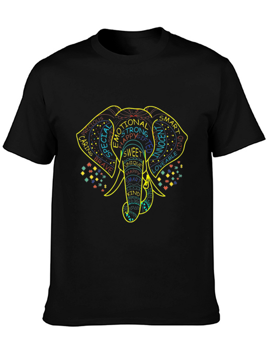 Elephant Word Art Graphic Tee - Black