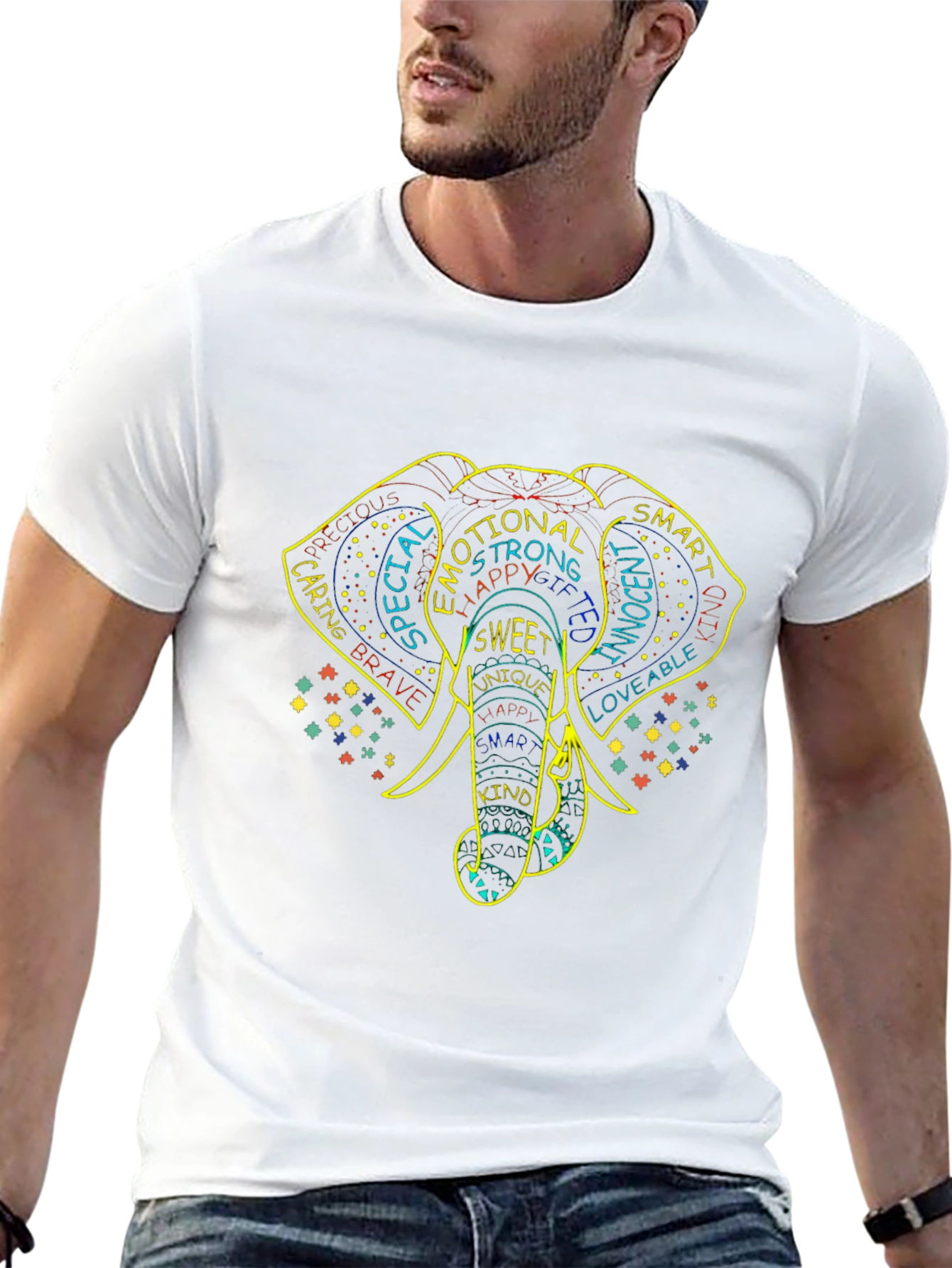 Elephant Word Art Graphic Tee - Black