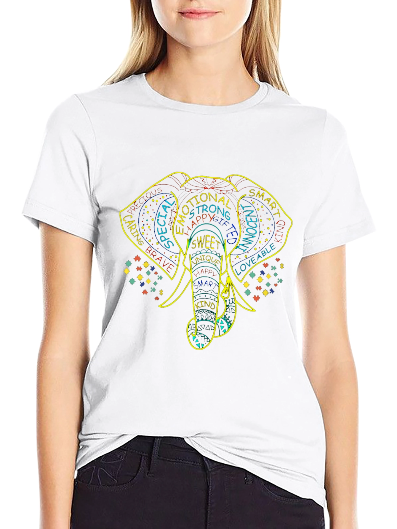 Elephant Word Art Graphic Tee - Black