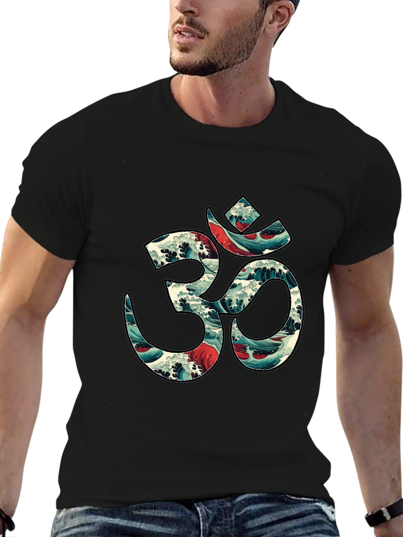 Om Wave Art Graphic Tee - Stylish Black T-Shirt