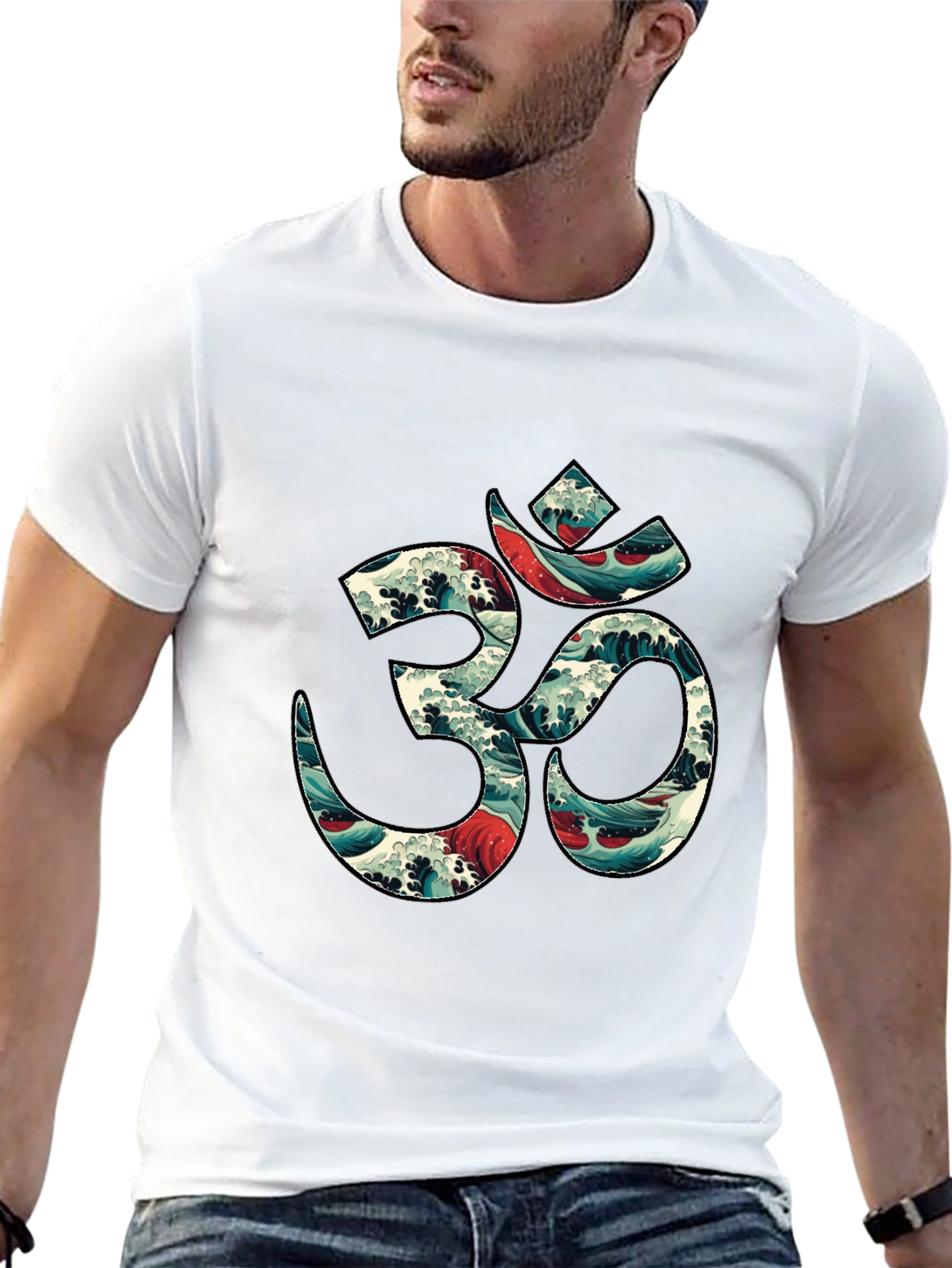 Om Wave Art Graphic Tee - Stylish Black T-Shirt