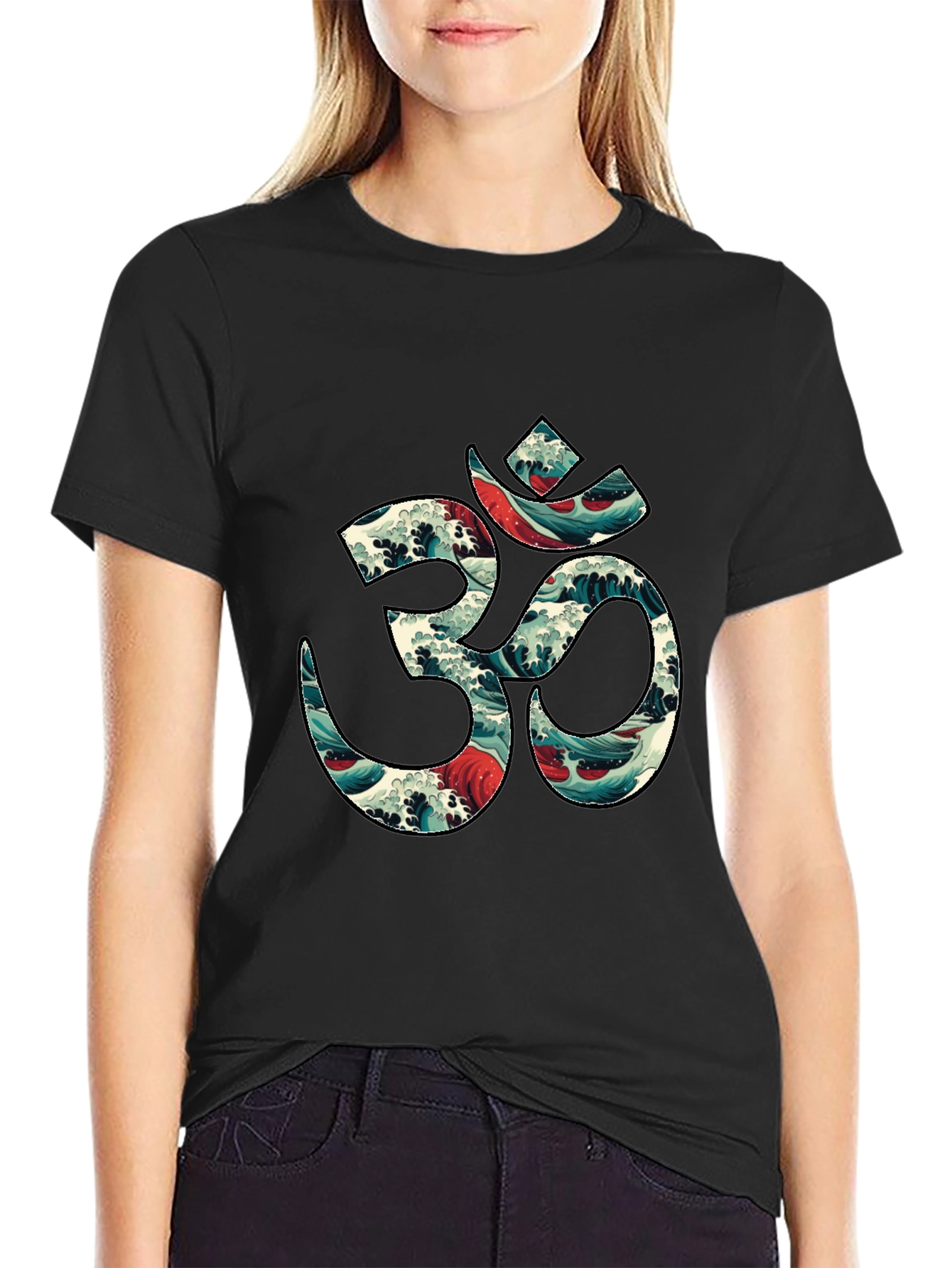 Om Wave Art Graphic Tee - Stylish Black T-Shirt