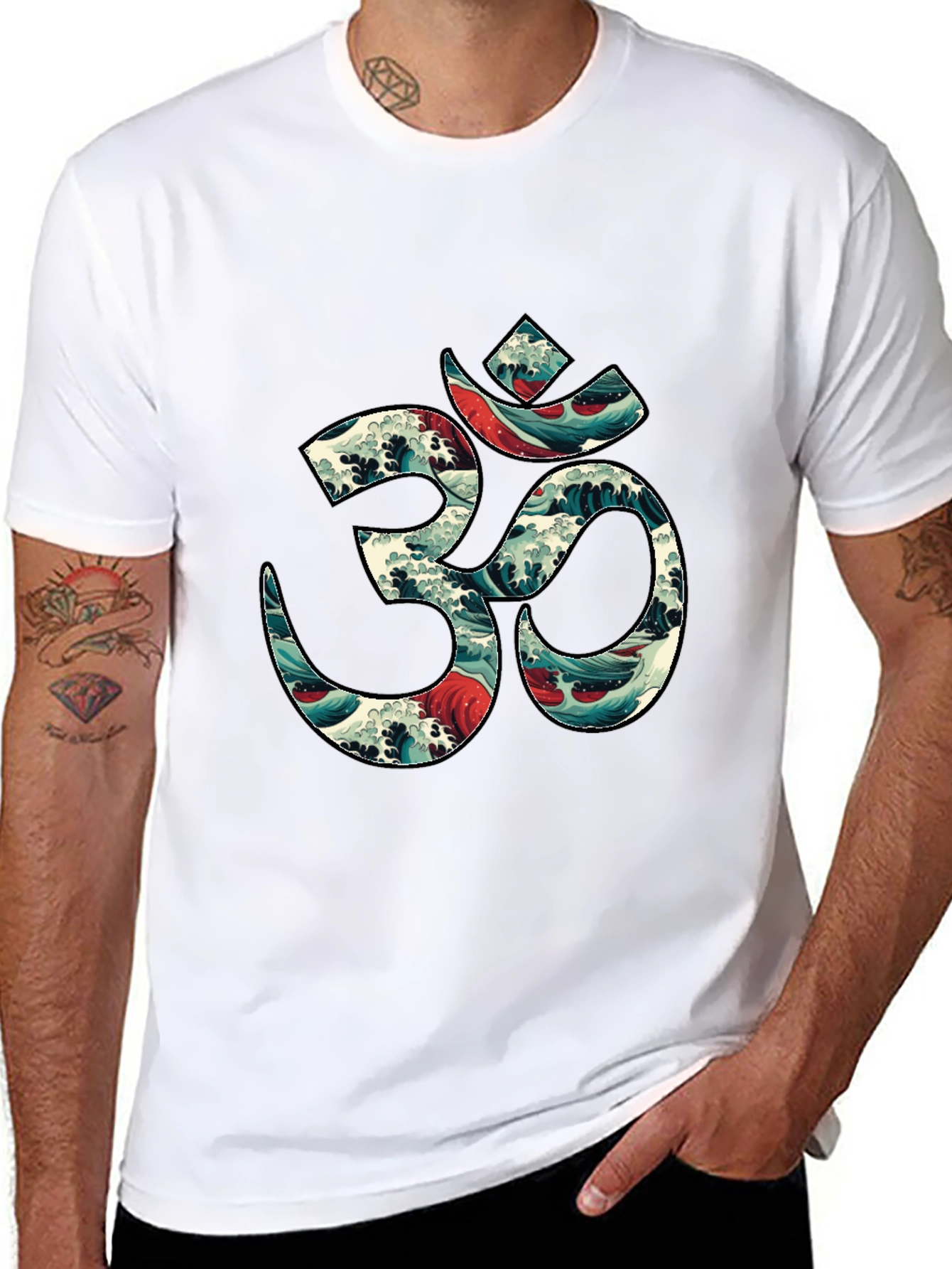 Om Wave Art Graphic Tee - Stylish Black T-Shirt