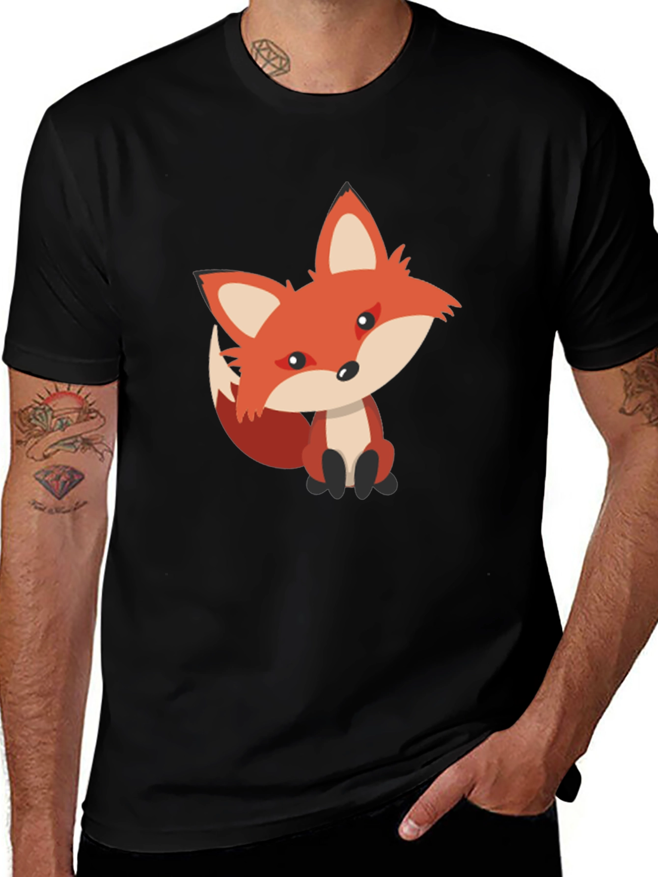 Cute Fox Graphic Tee - Black