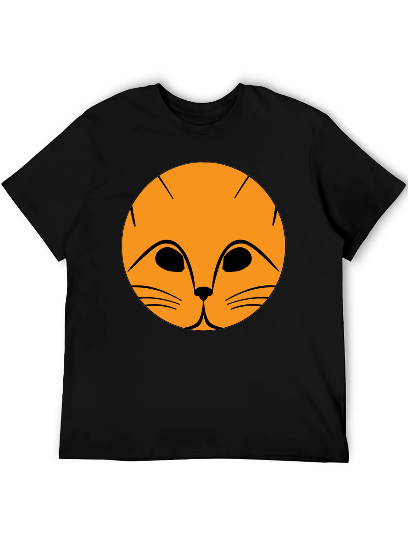 Black T-Shirt with Orange Cat Face Graphic