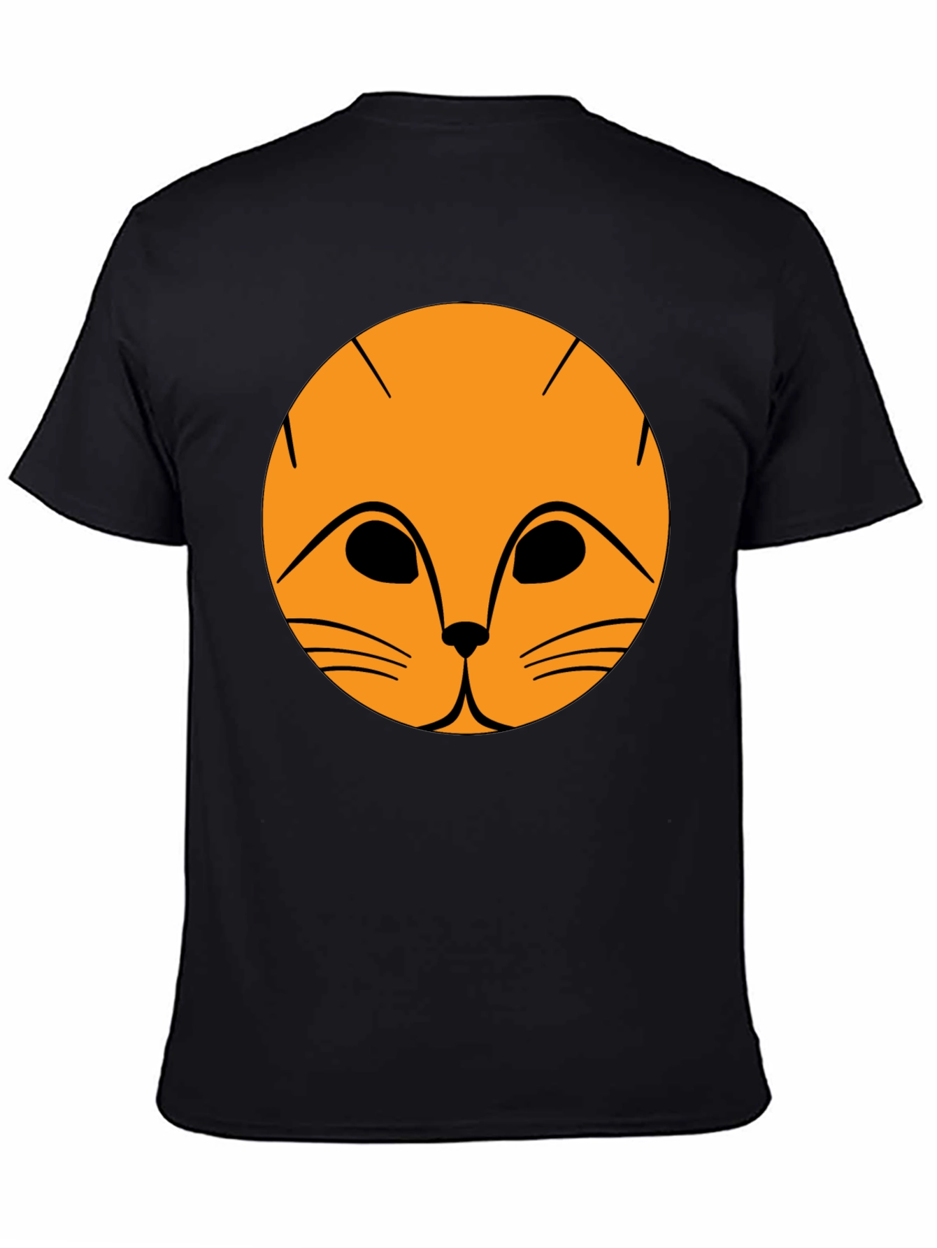 Black T-Shirt with Orange Cat Face Graphic