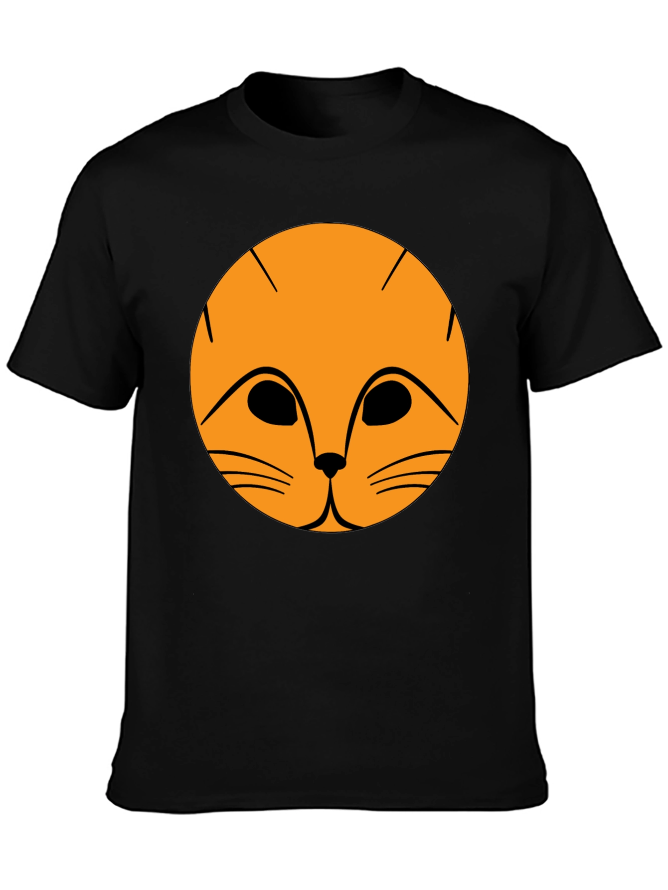 Black T-Shirt with Orange Cat Face Graphic