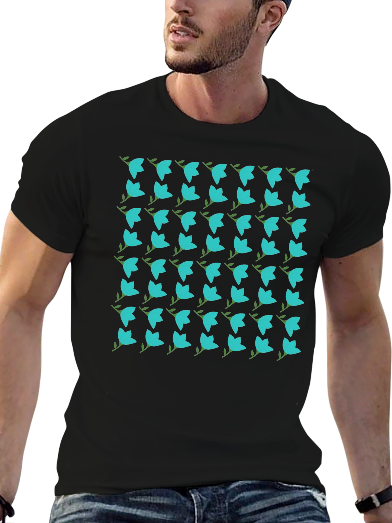 Floral Pattern Black T-Shirt - Trendy Casual Wear