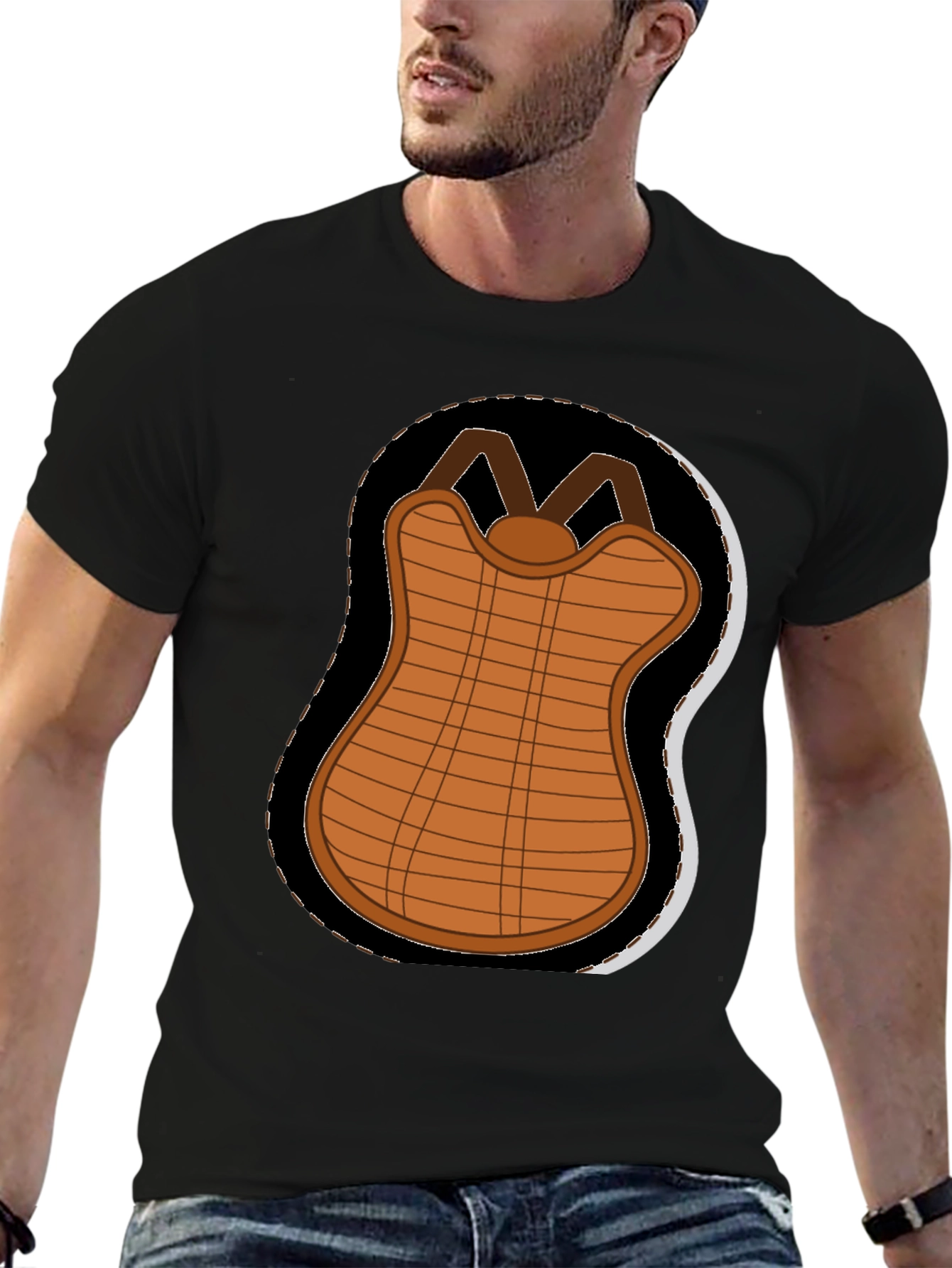 Cartoon Baseball Chest Protector Black T-Shirt