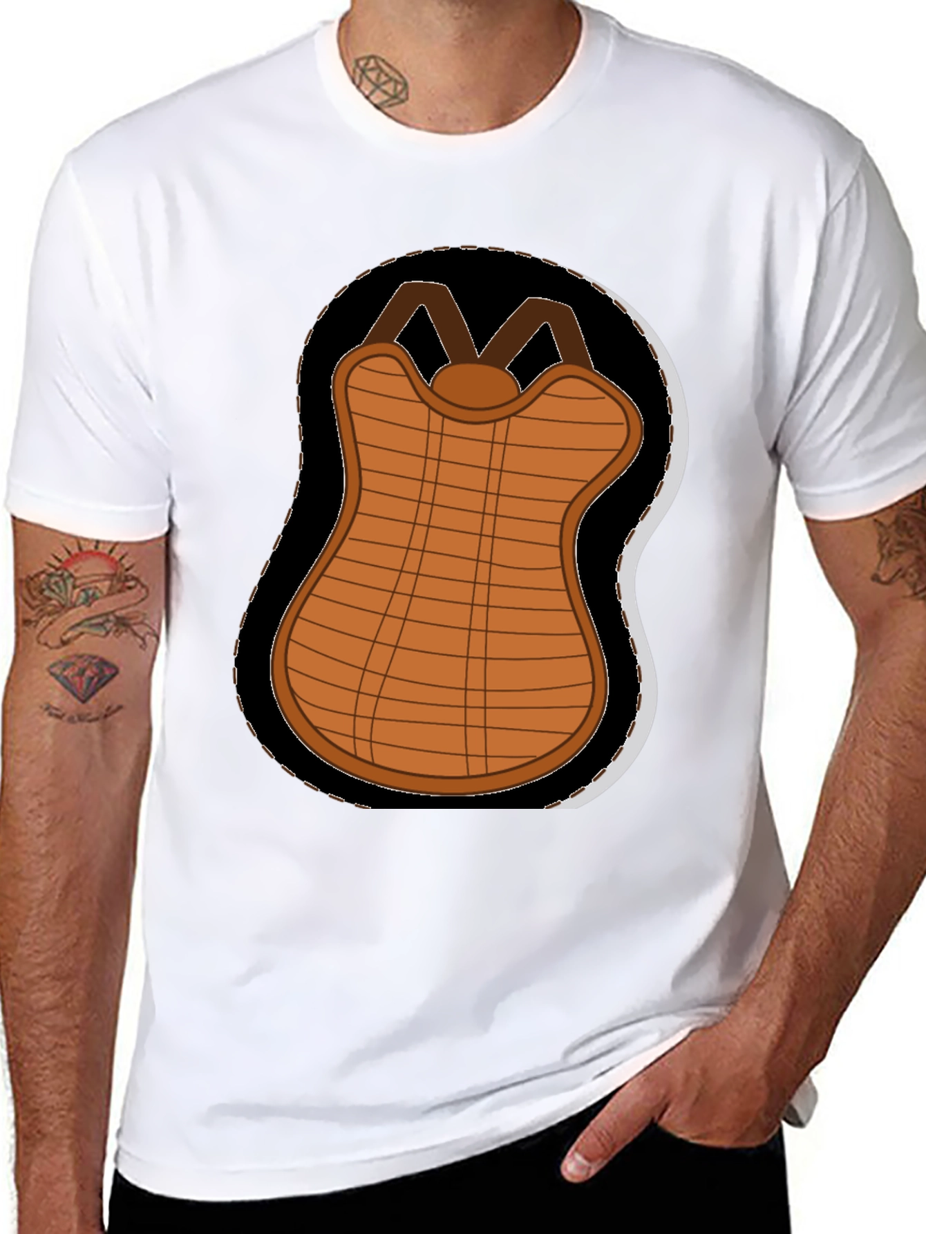 Cartoon Baseball Chest Protector Black T-Shirt
