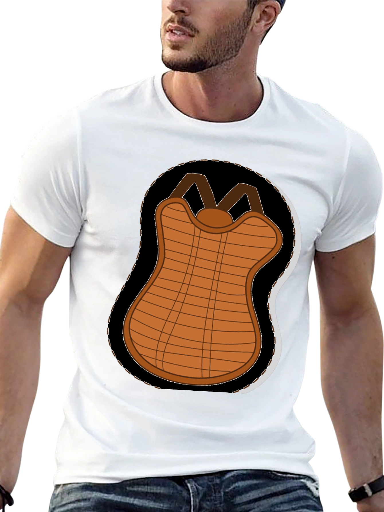 Cartoon Baseball Chest Protector Black T-Shirt