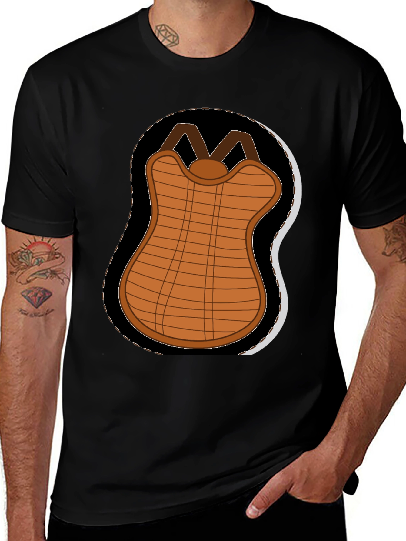 Cartoon Baseball Chest Protector Black T-Shirt