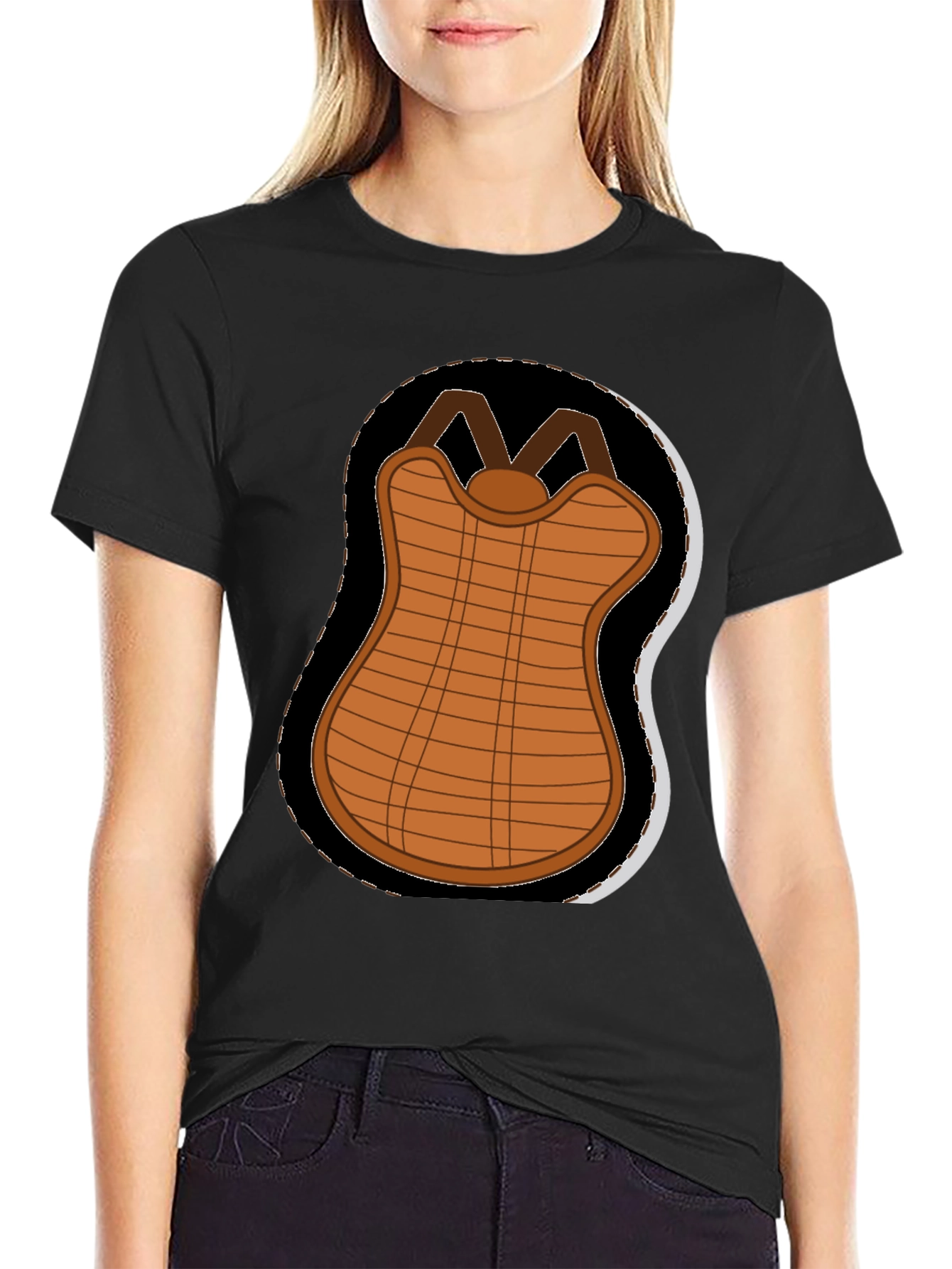 Cartoon Baseball Chest Protector Black T-Shirt