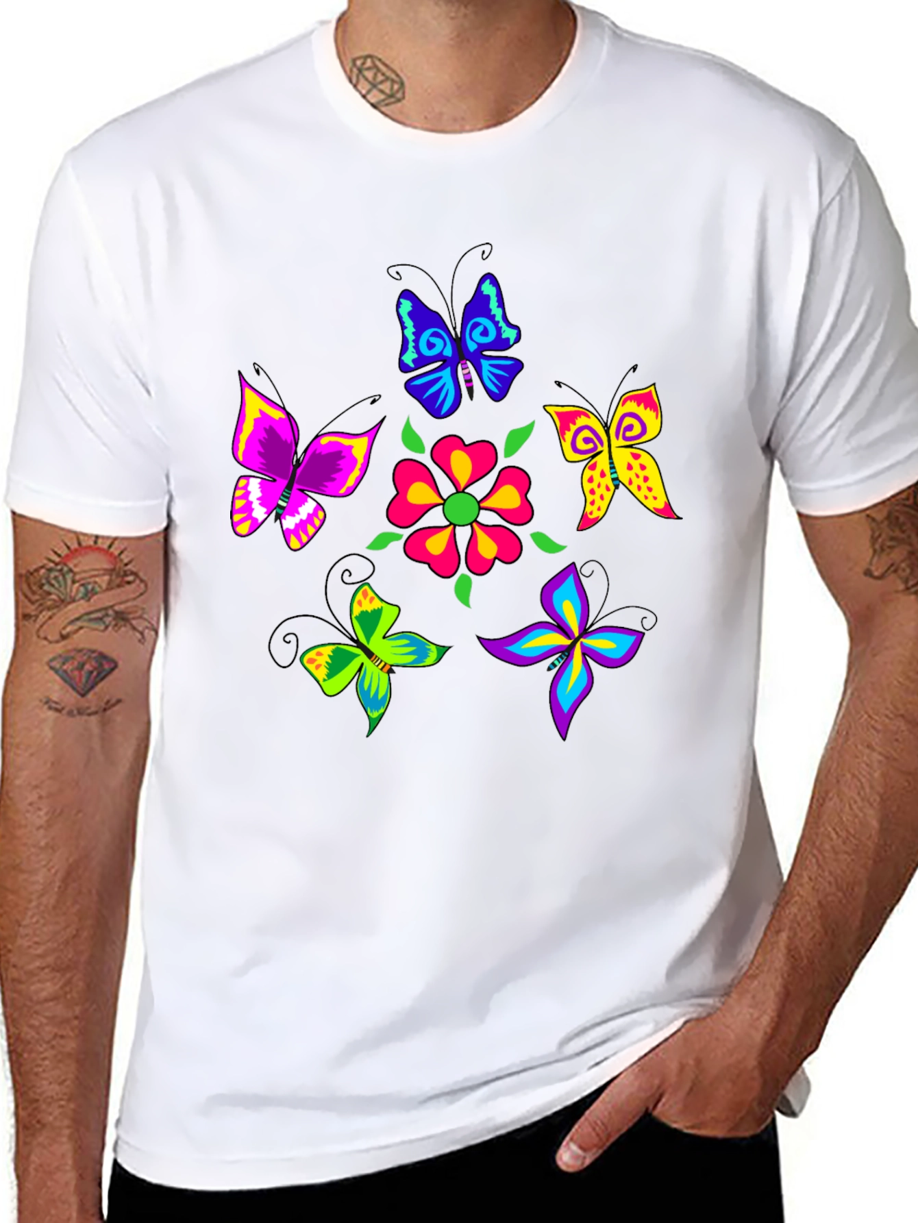 Vibrant Butterfly Graphic Black T-Shirt