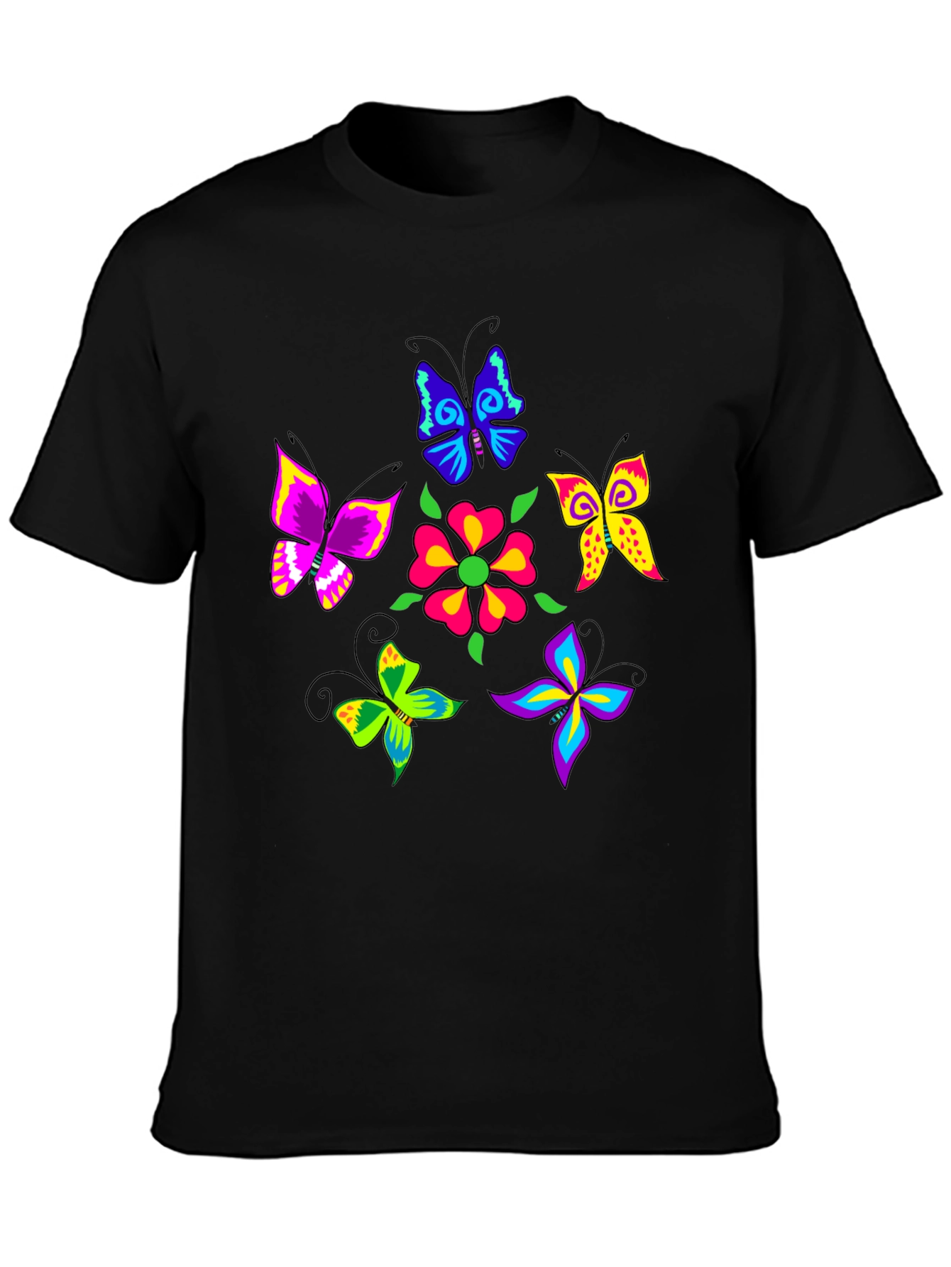 Vibrant Butterfly Graphic Black T-Shirt