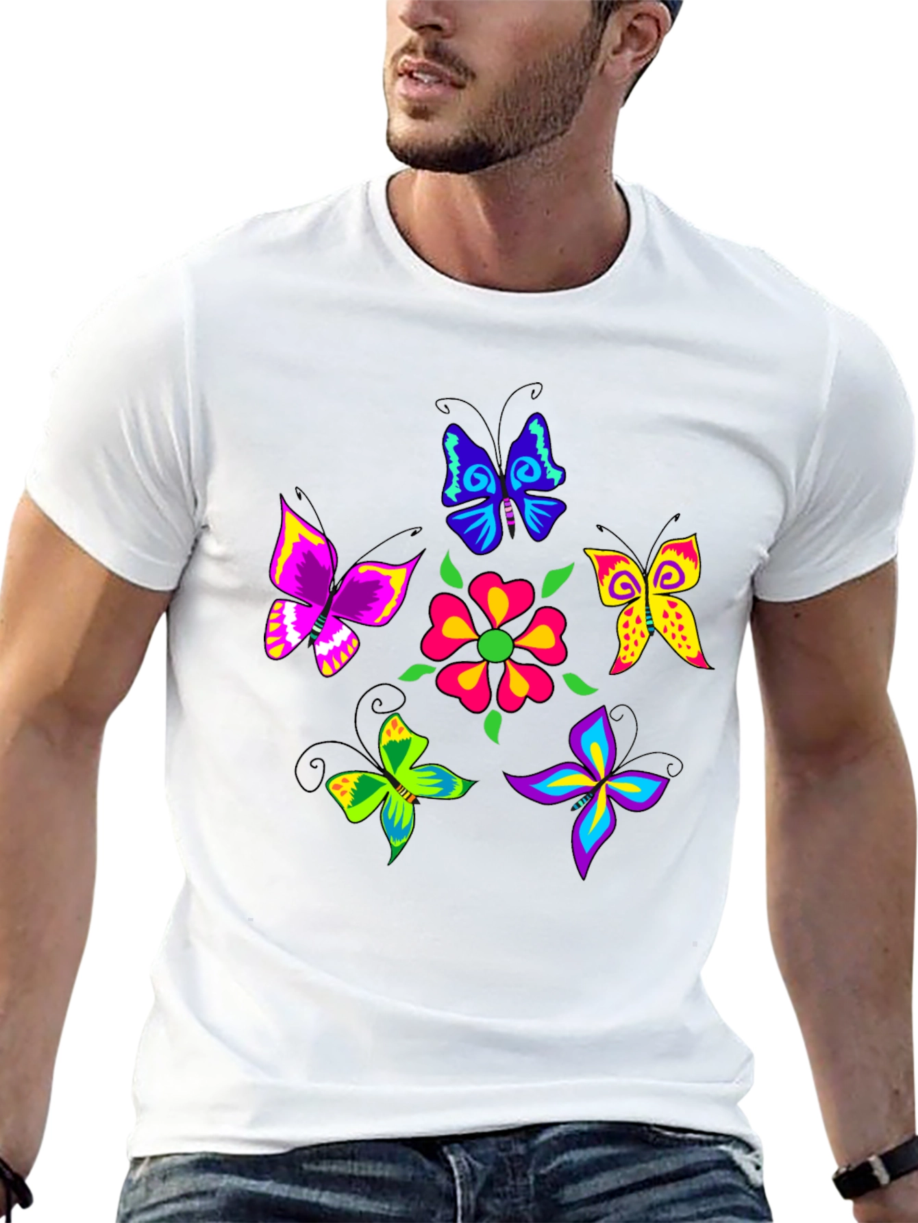 Vibrant Butterfly Graphic Black T-Shirt