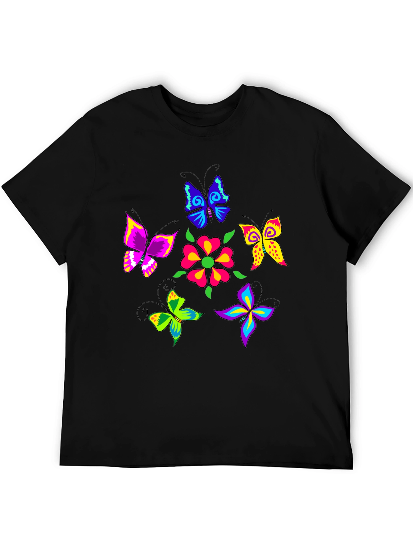 Vibrant Butterfly Graphic Black T-Shirt