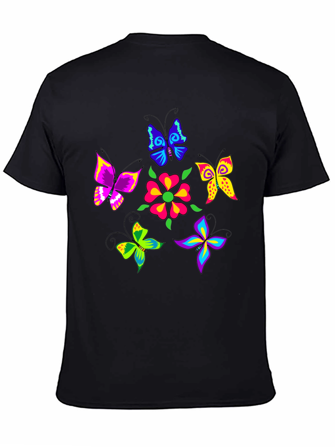 Vibrant Butterfly Graphic Black T-Shirt