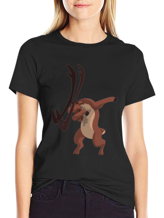 Dabbing Reindeer Graphic Tee - Black Cotton T-Shirt
