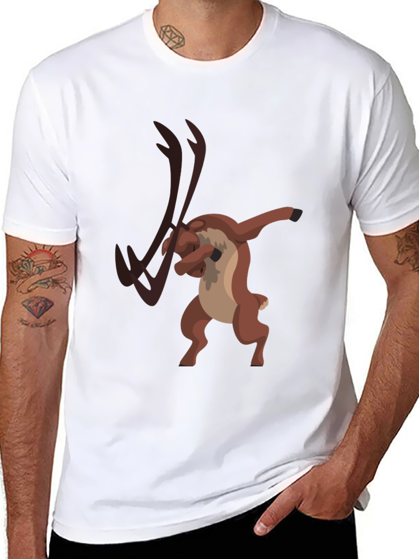 Dabbing Reindeer Graphic Tee - Black Cotton T-Shirt