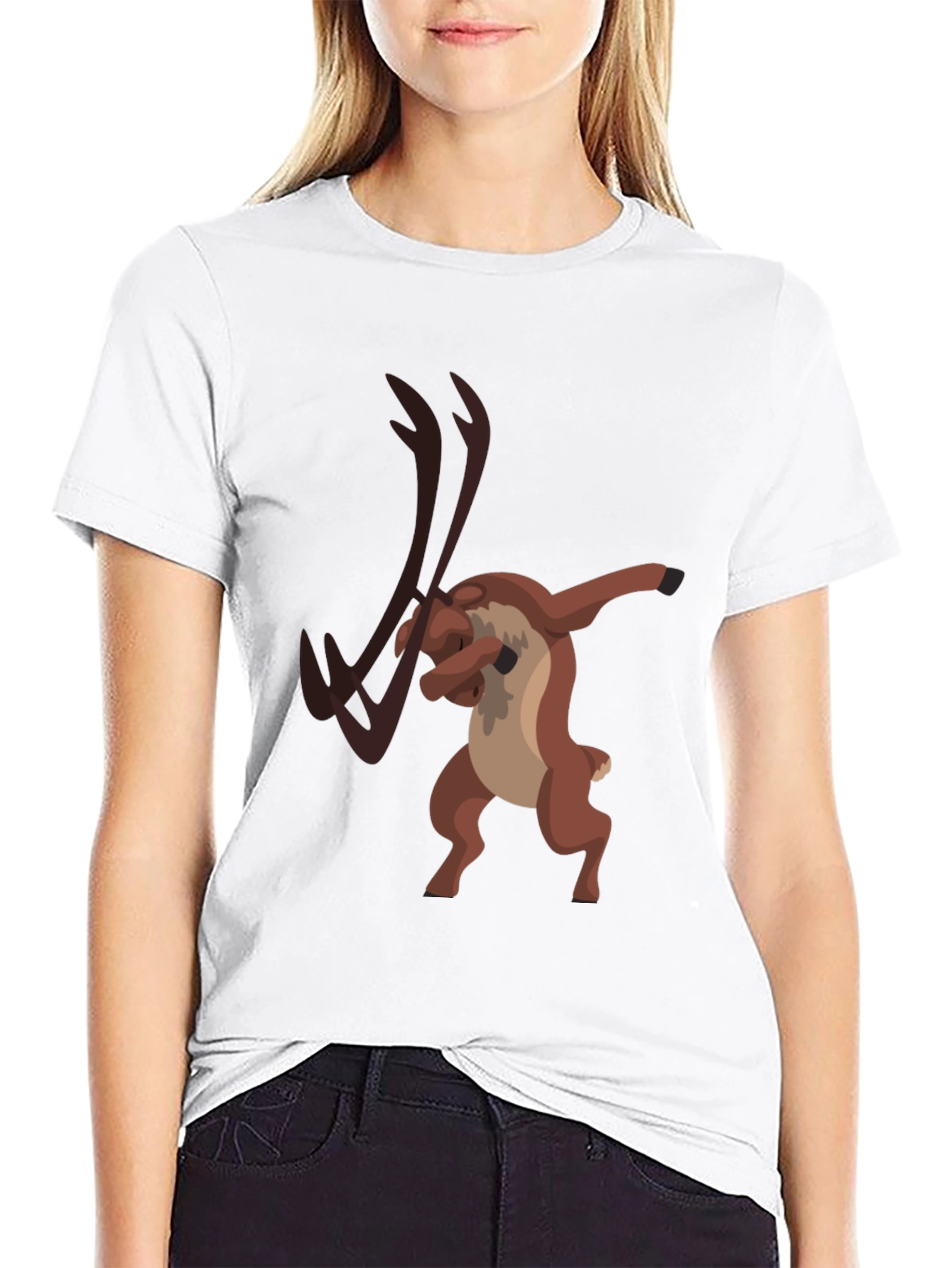 Dabbing Reindeer Graphic Tee - Black Cotton T-Shirt