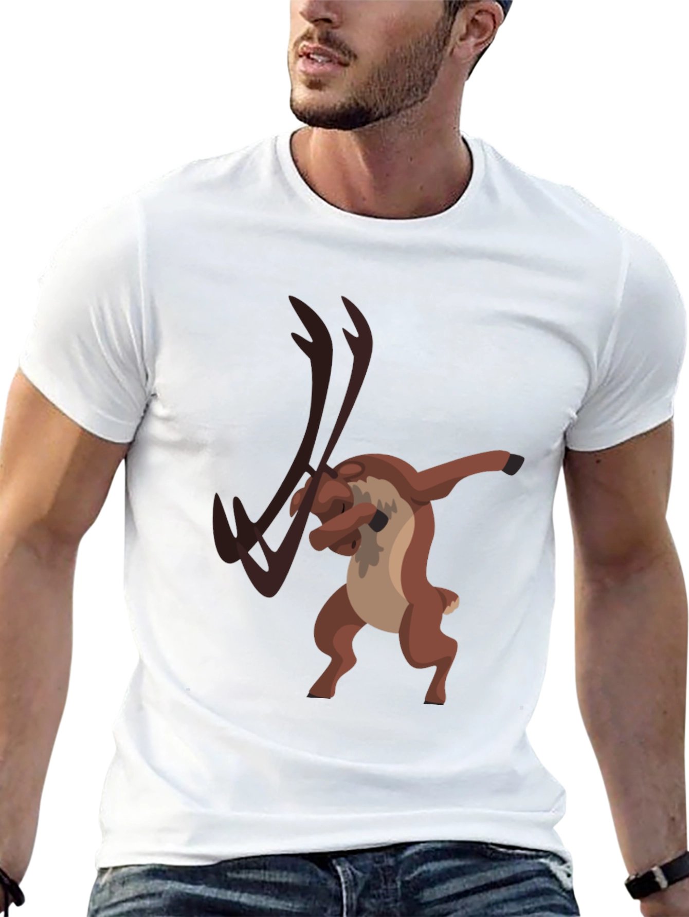Dabbing Reindeer Graphic Tee - Black Cotton T-Shirt