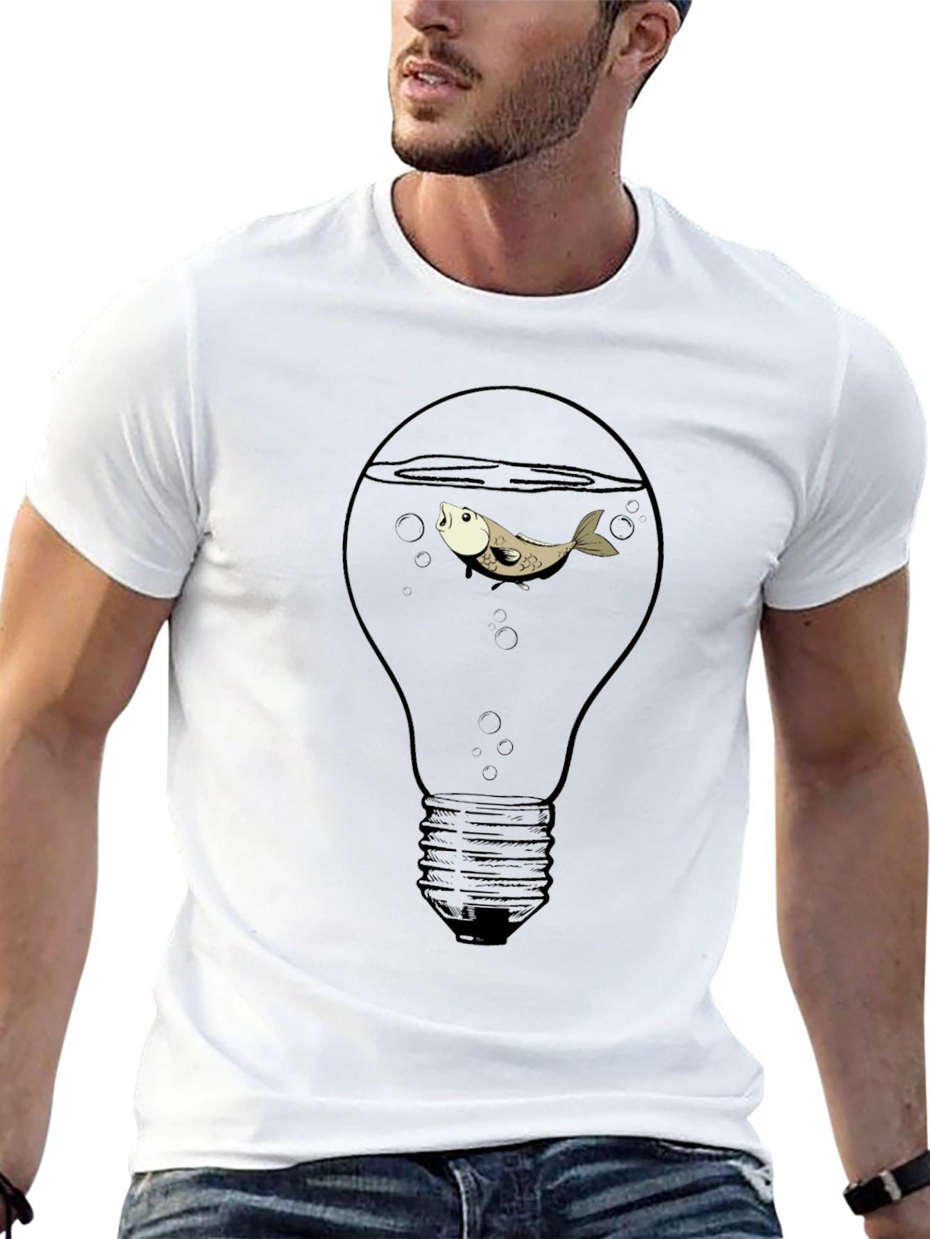 Fish in Lightbulb Black Graphic Tee