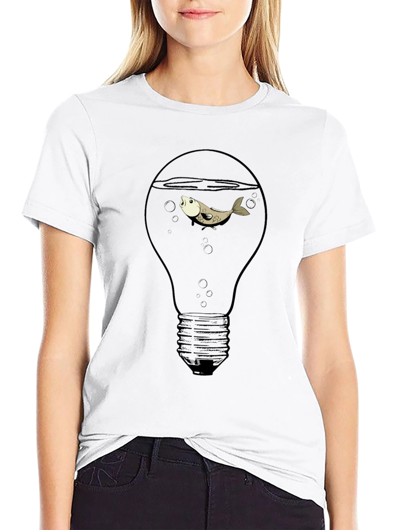 Fish in Lightbulb Black Graphic Tee