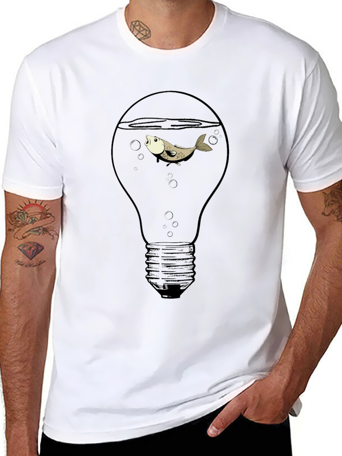 Fish in Lightbulb Black Graphic Tee