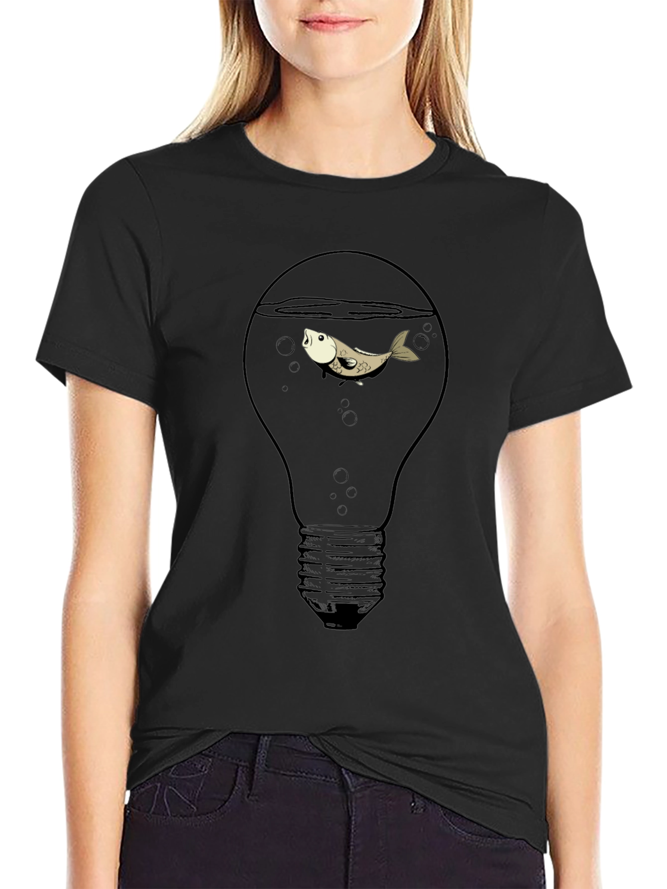 Fish in Lightbulb Black Graphic Tee
