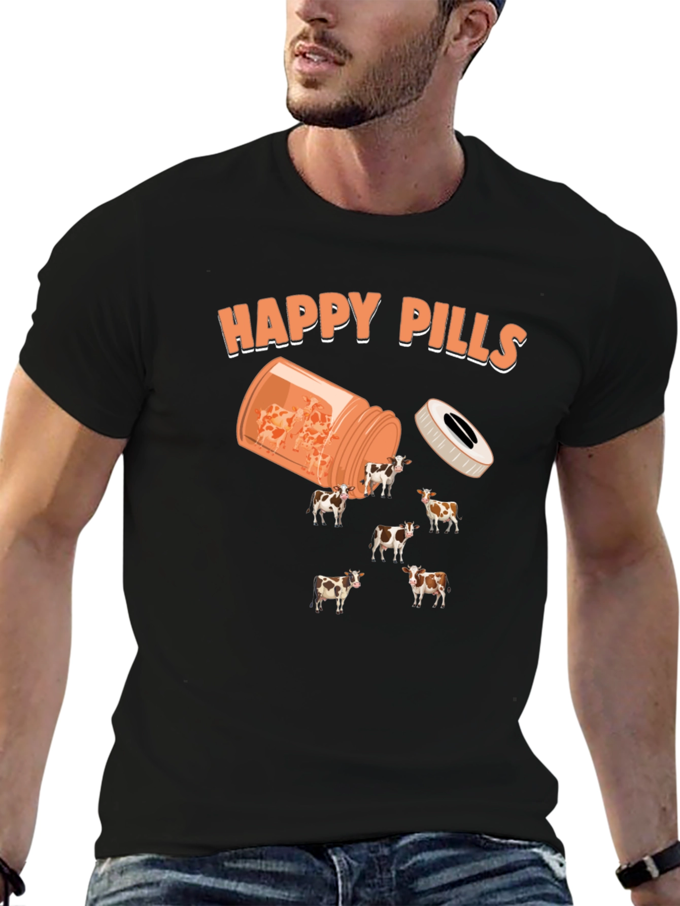 Happy Pills Cow T-Shirt - Novelty Graphic Tee