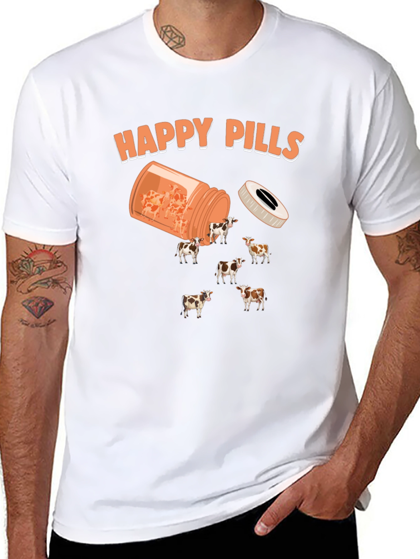 Happy Pills Cow T-Shirt - Novelty Graphic Tee