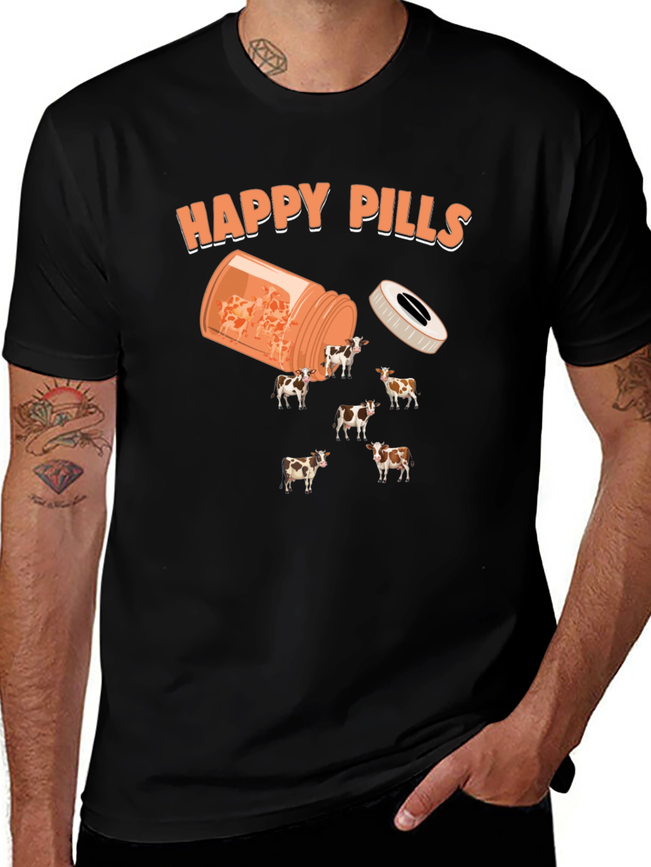 Happy Pills Cow T-Shirt - Novelty Graphic Tee
