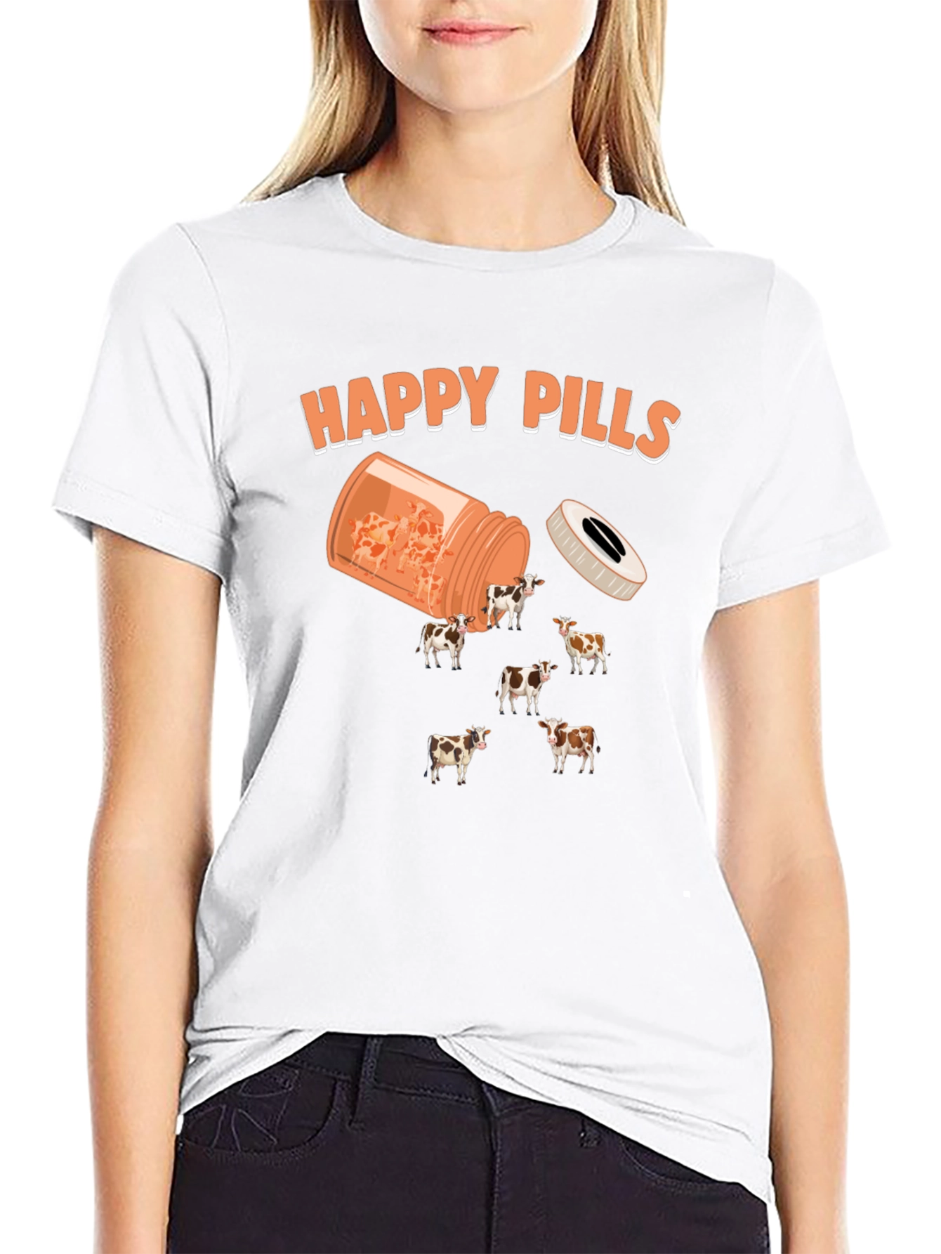 Happy Pills Cow T-Shirt - Novelty Graphic Tee