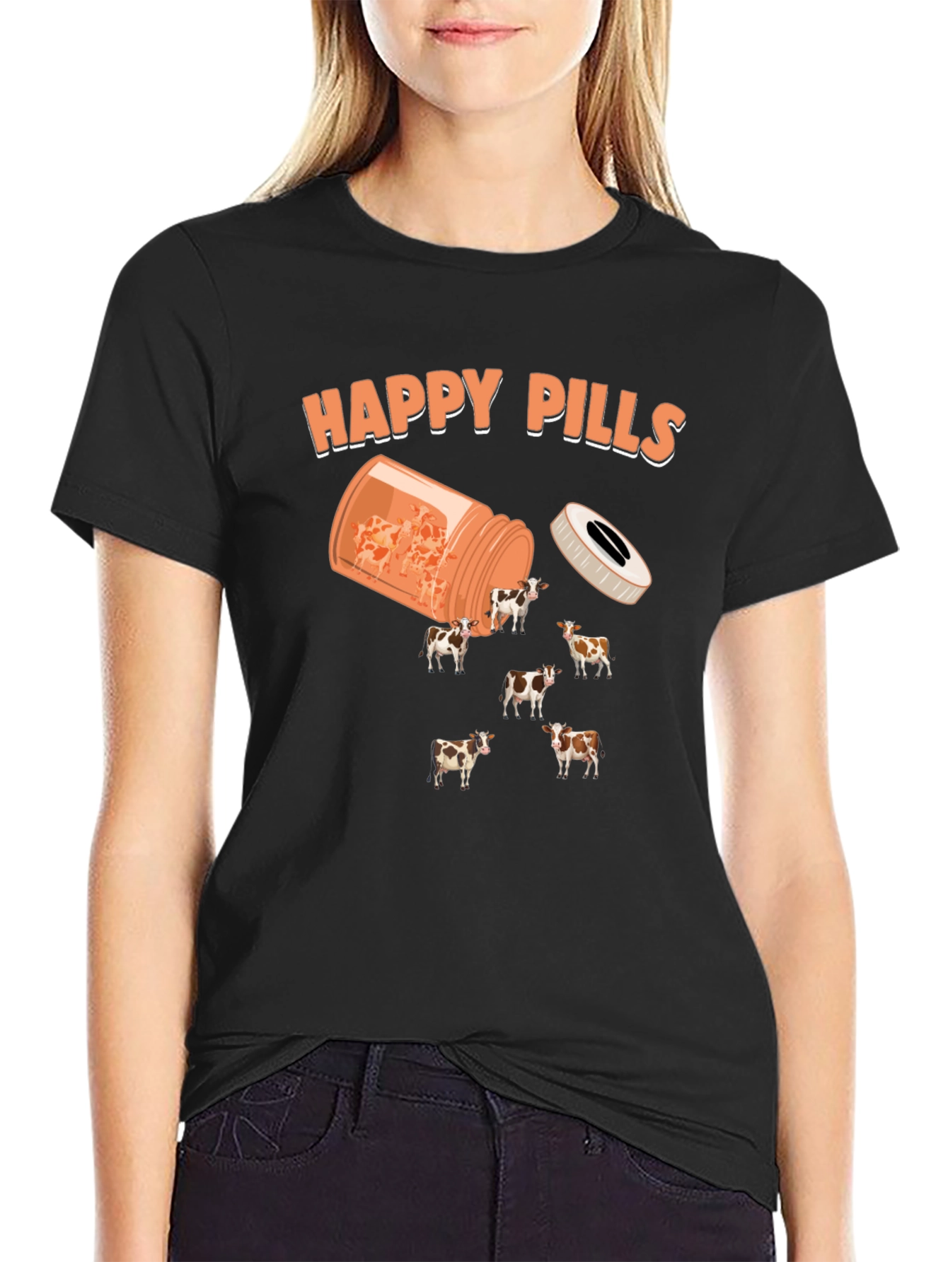Happy Pills Cow T-Shirt - Novelty Graphic Tee