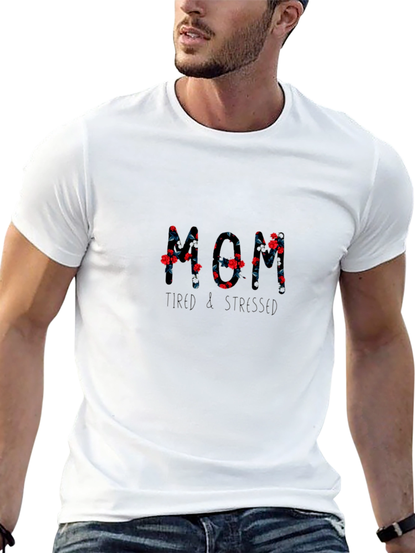 Floral Mom Tired & Stressed Black T-Shirt