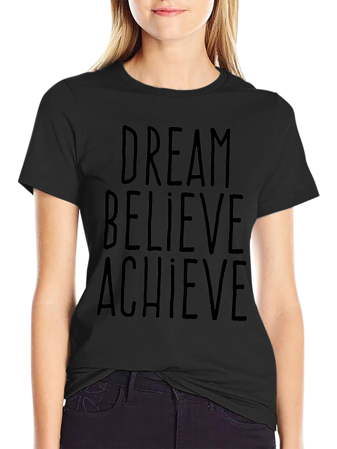 Dream Believe Achieve Black Graphic Tee