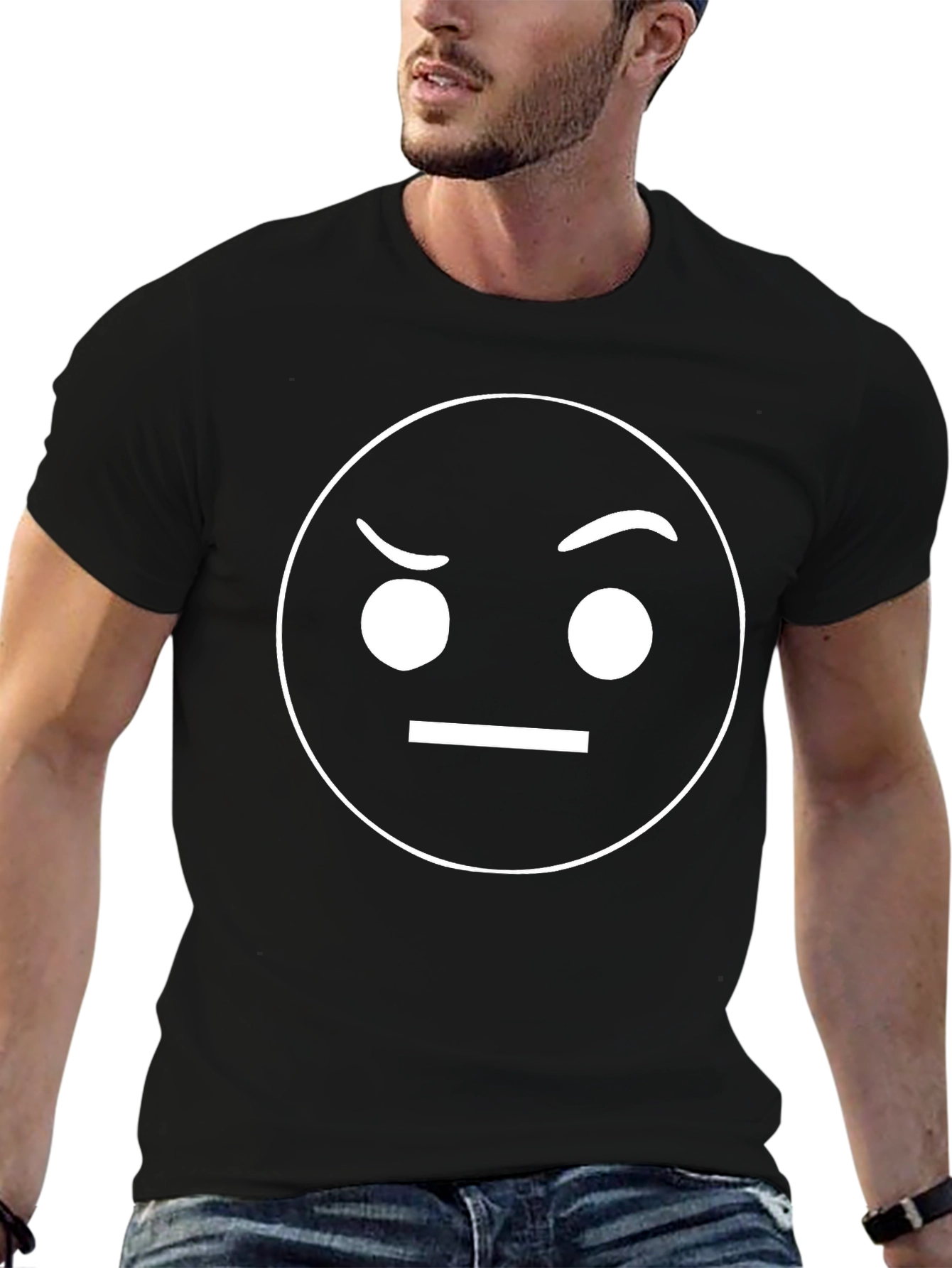Skeptical Emoji Black T-Shirt